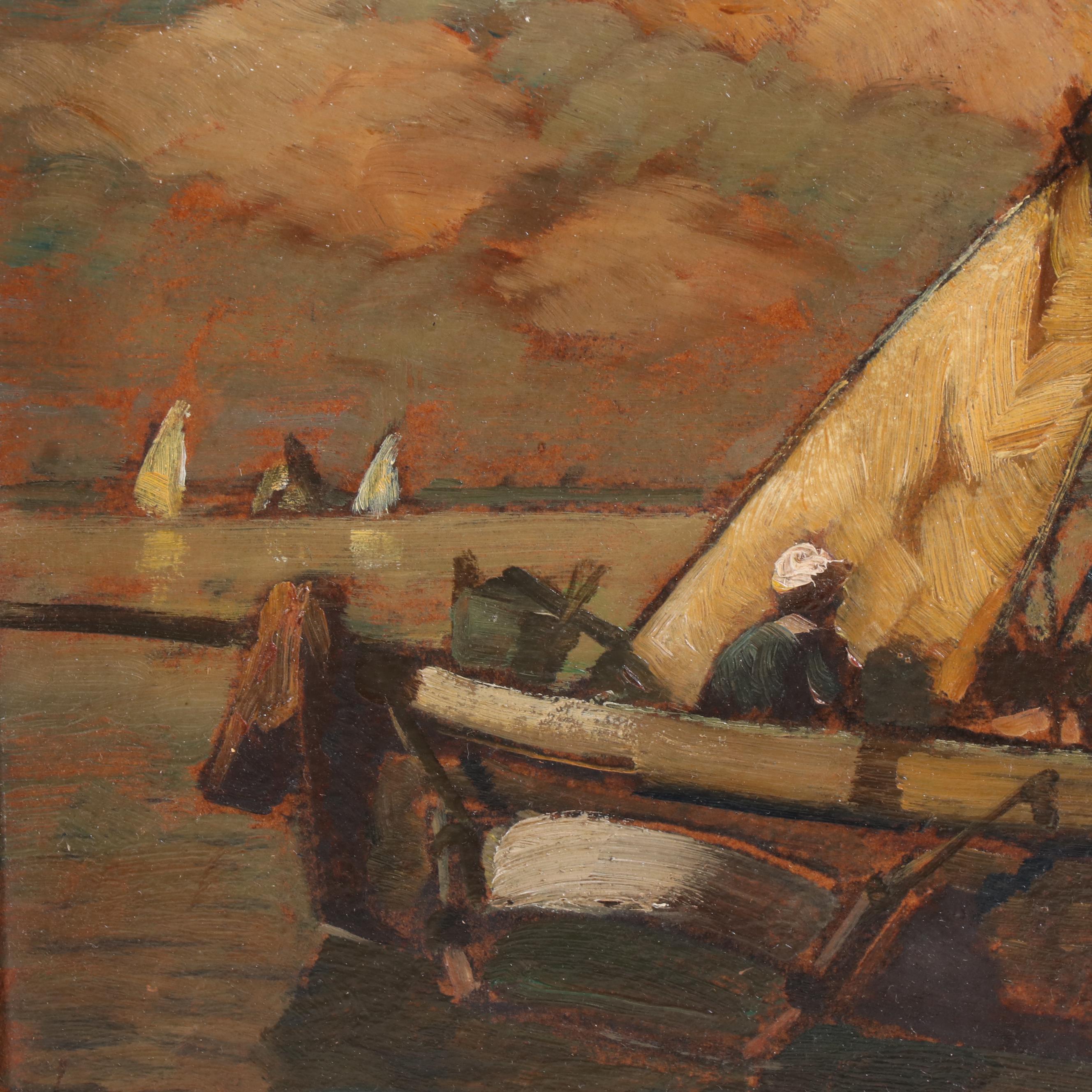 Ludwig Dill Fishing Boats Oil Painting