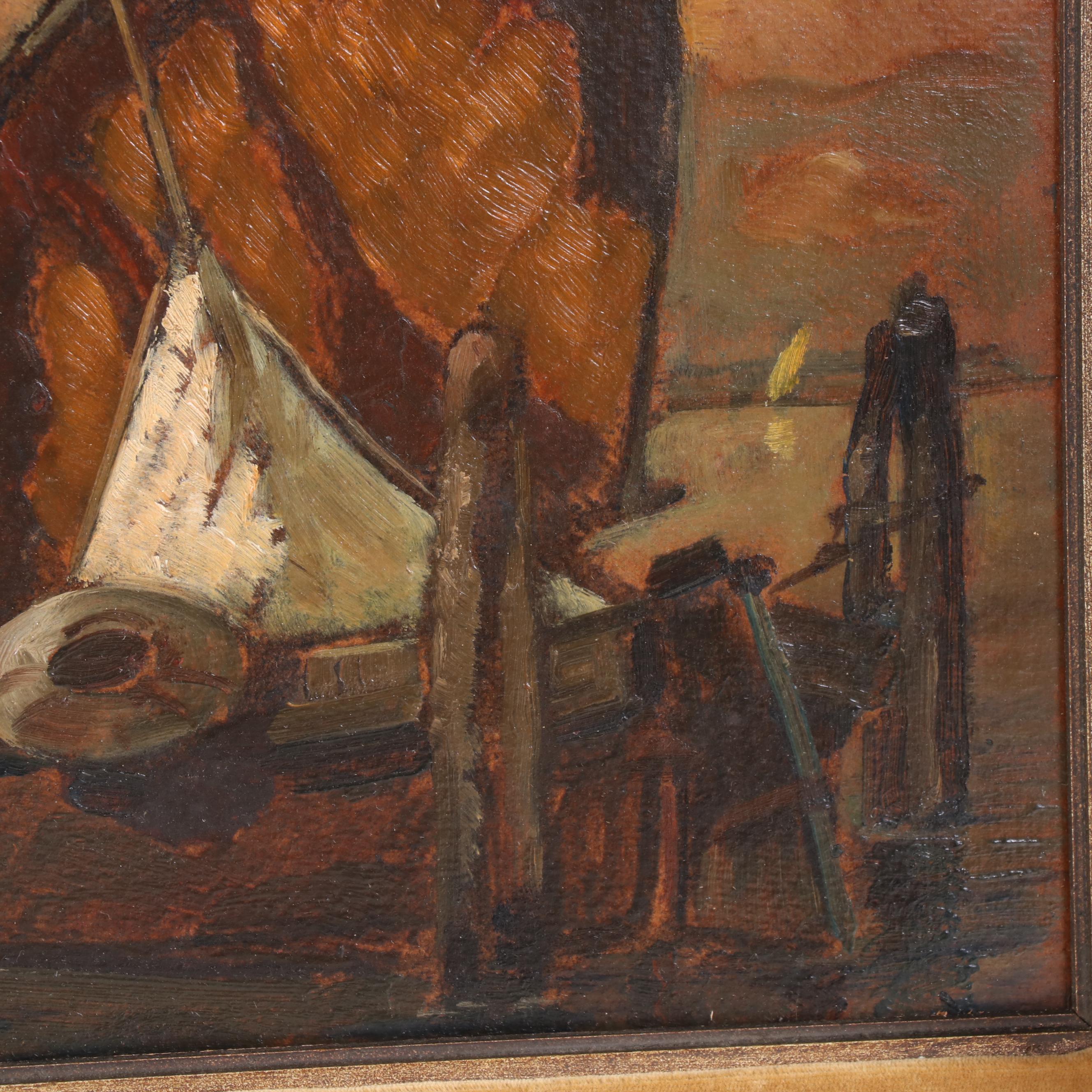 Ludwig Dill Fishing Boats Oil Painting