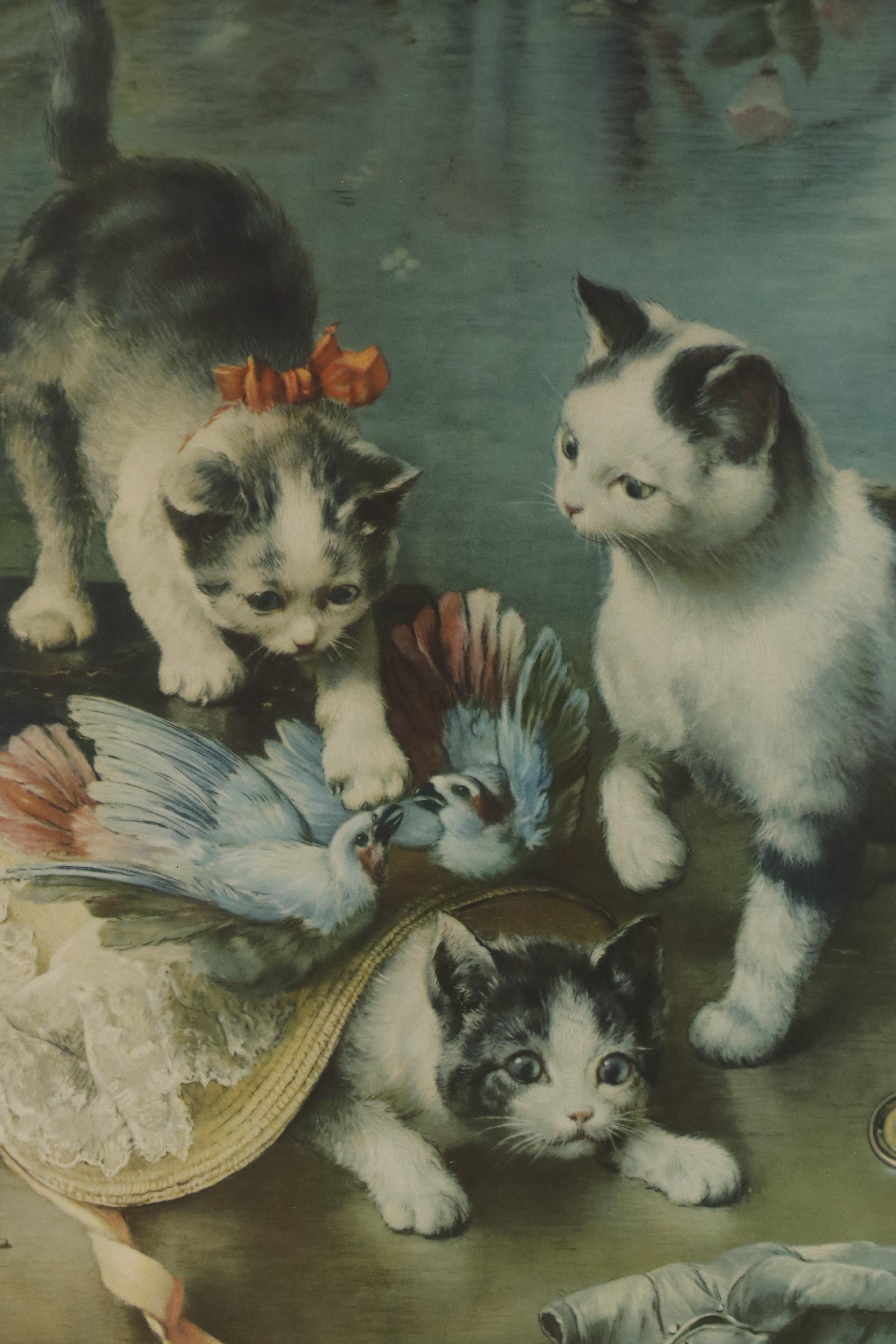 Offset Lithograph after Carl Reichert of Playing Kittens