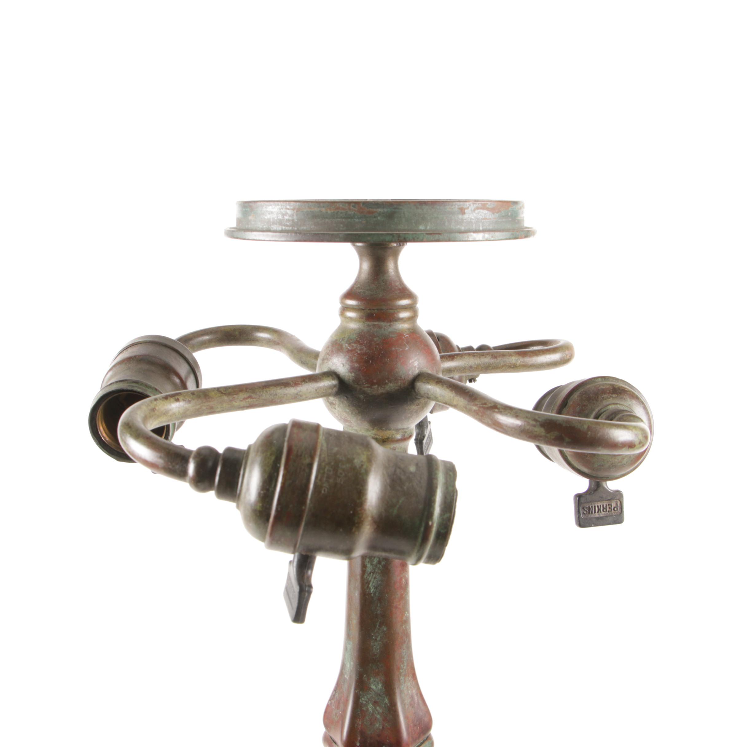 Tiffany Studios "Swirling Lemon Leaf" Patinated Bronze and Glass Lamp, 1910-20