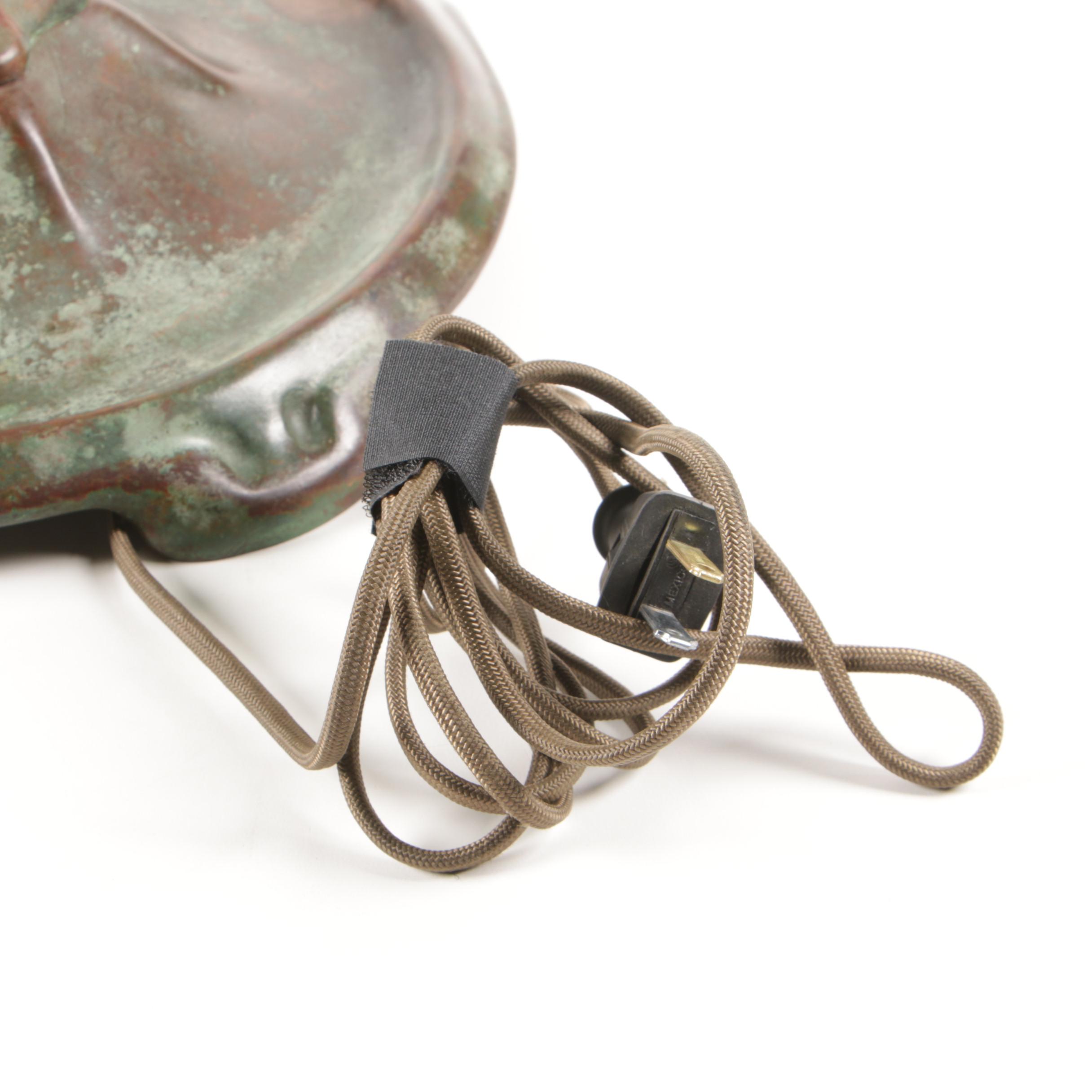 Tiffany Studios "Swirling Lemon Leaf" Patinated Bronze and Glass Lamp, 1910-20