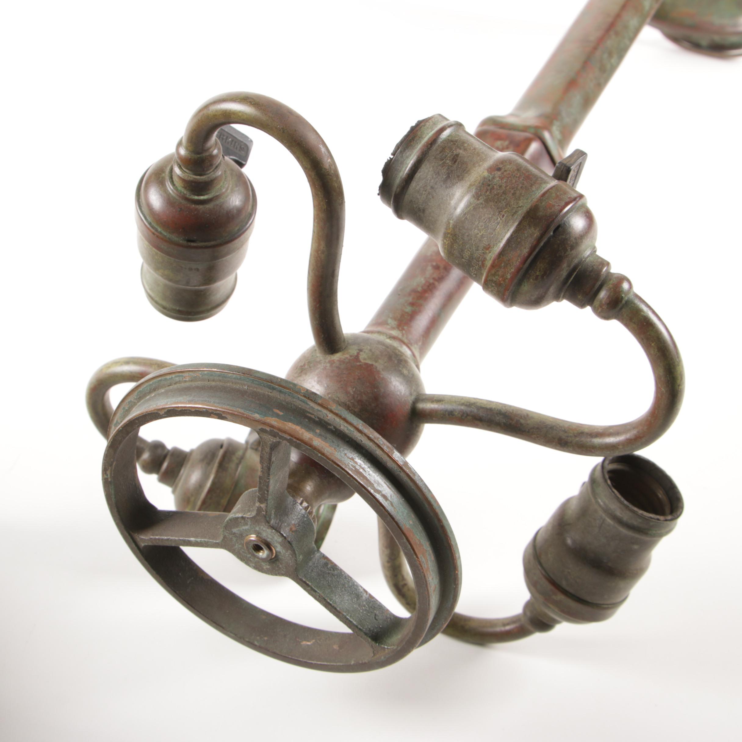 Tiffany Studios "Swirling Lemon Leaf" Patinated Bronze and Glass Lamp, 1910-20