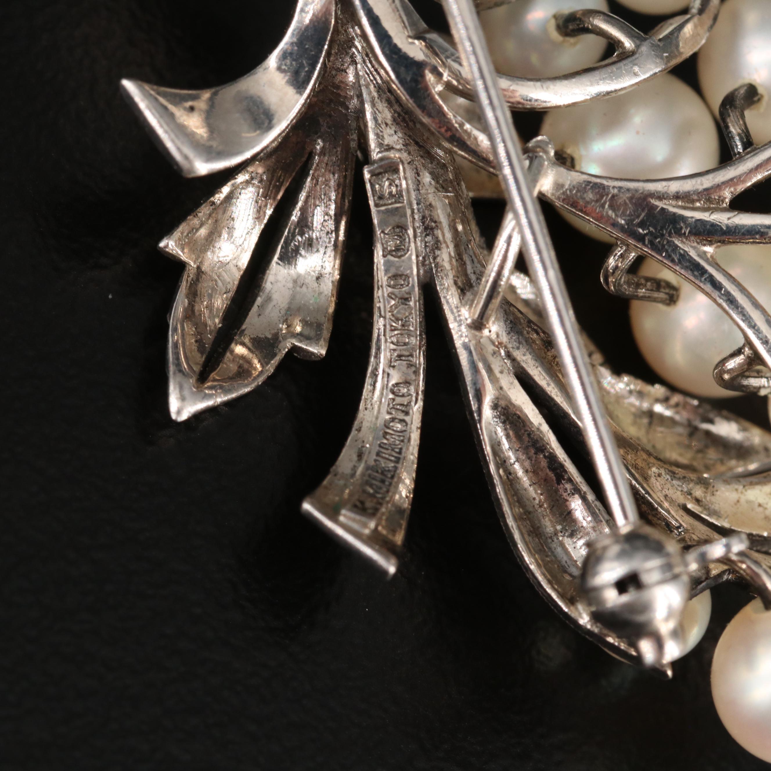 Vintage Mikimoto Sterling Silver Pearl Bouquet Brooch