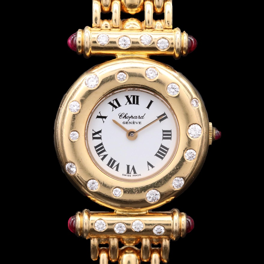 18K Gold Ruby and Diamond Chopard Quartz Wristwatch