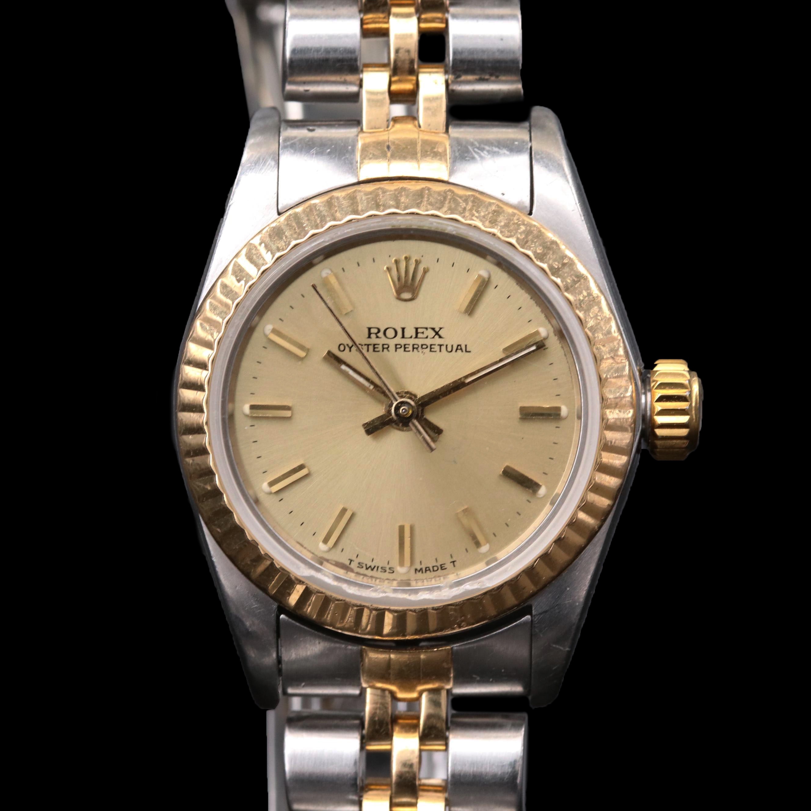 Stainless Steel and 18K Gold Rolex Oyster Perpetual Automatic Watch, 1986