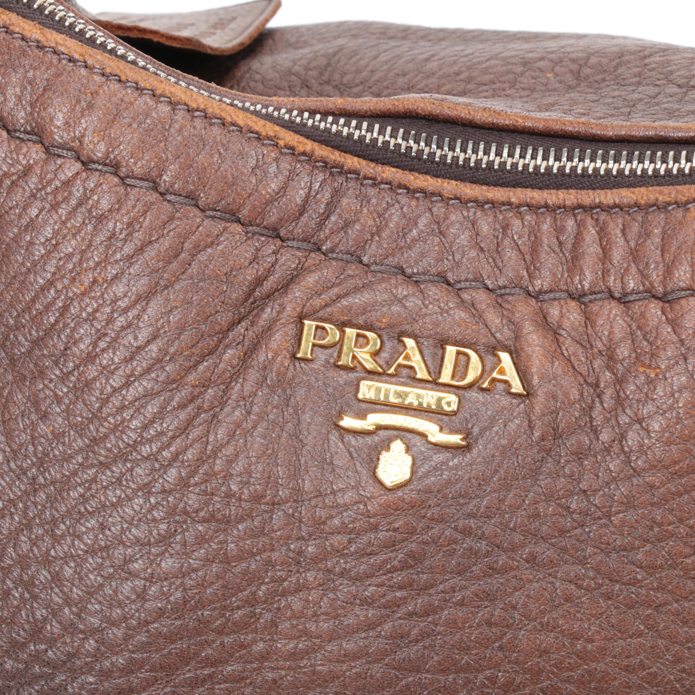 Prada Brown Vitello Daino Leather Convertible Shoulder Bag