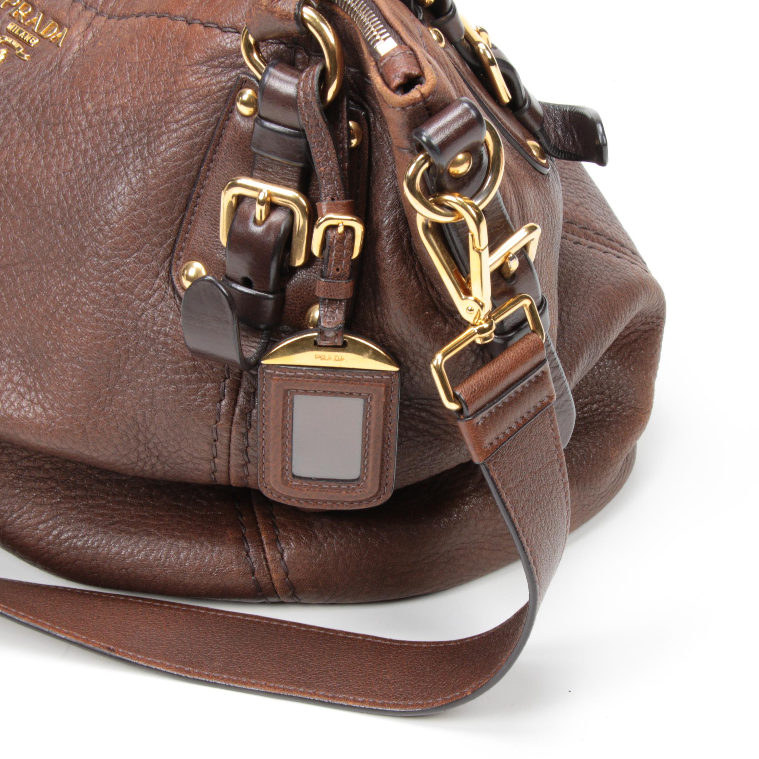 Prada Brown Vitello Daino Leather Convertible Shoulder Bag