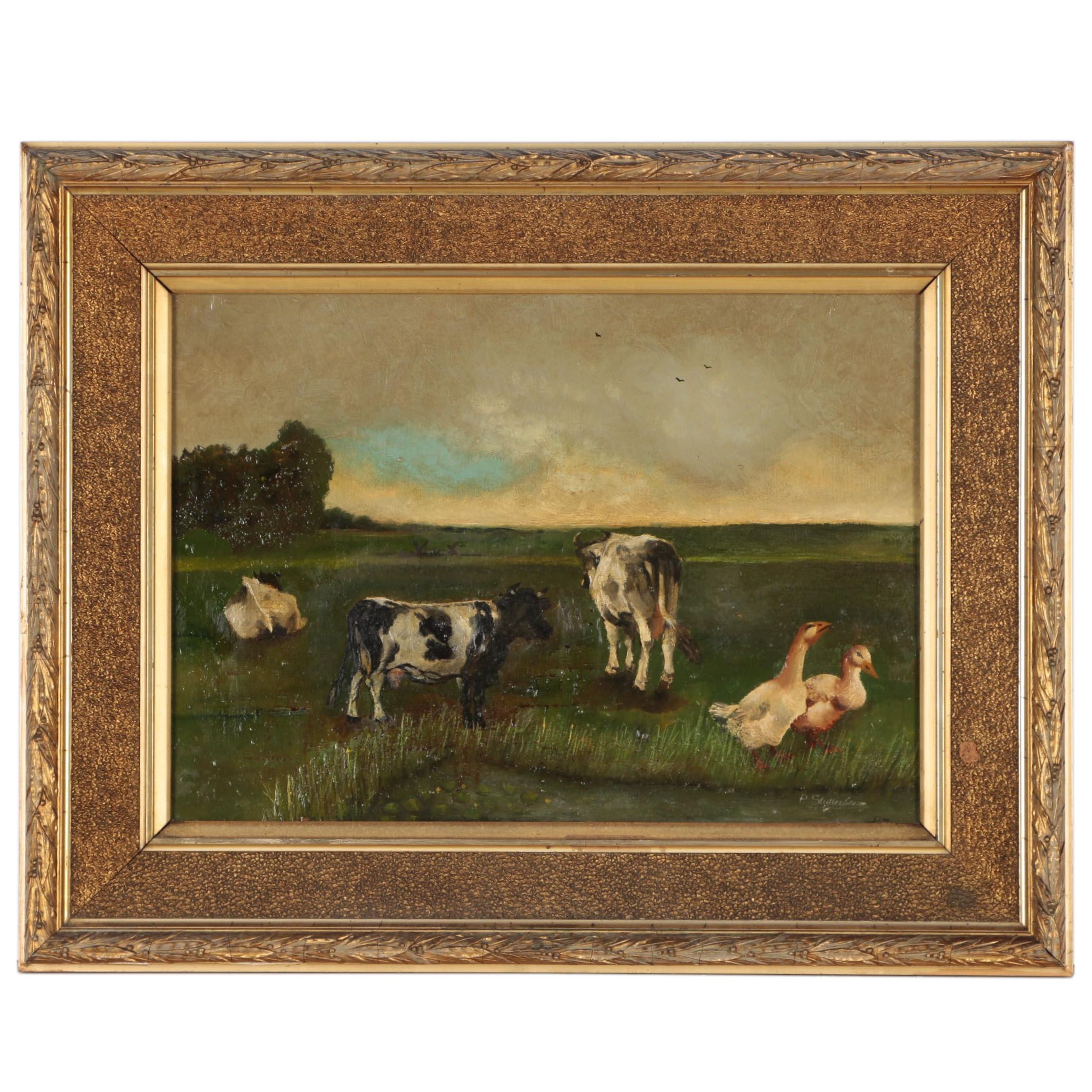 Pastoral Landscape Oil Painting, Late 19th Century