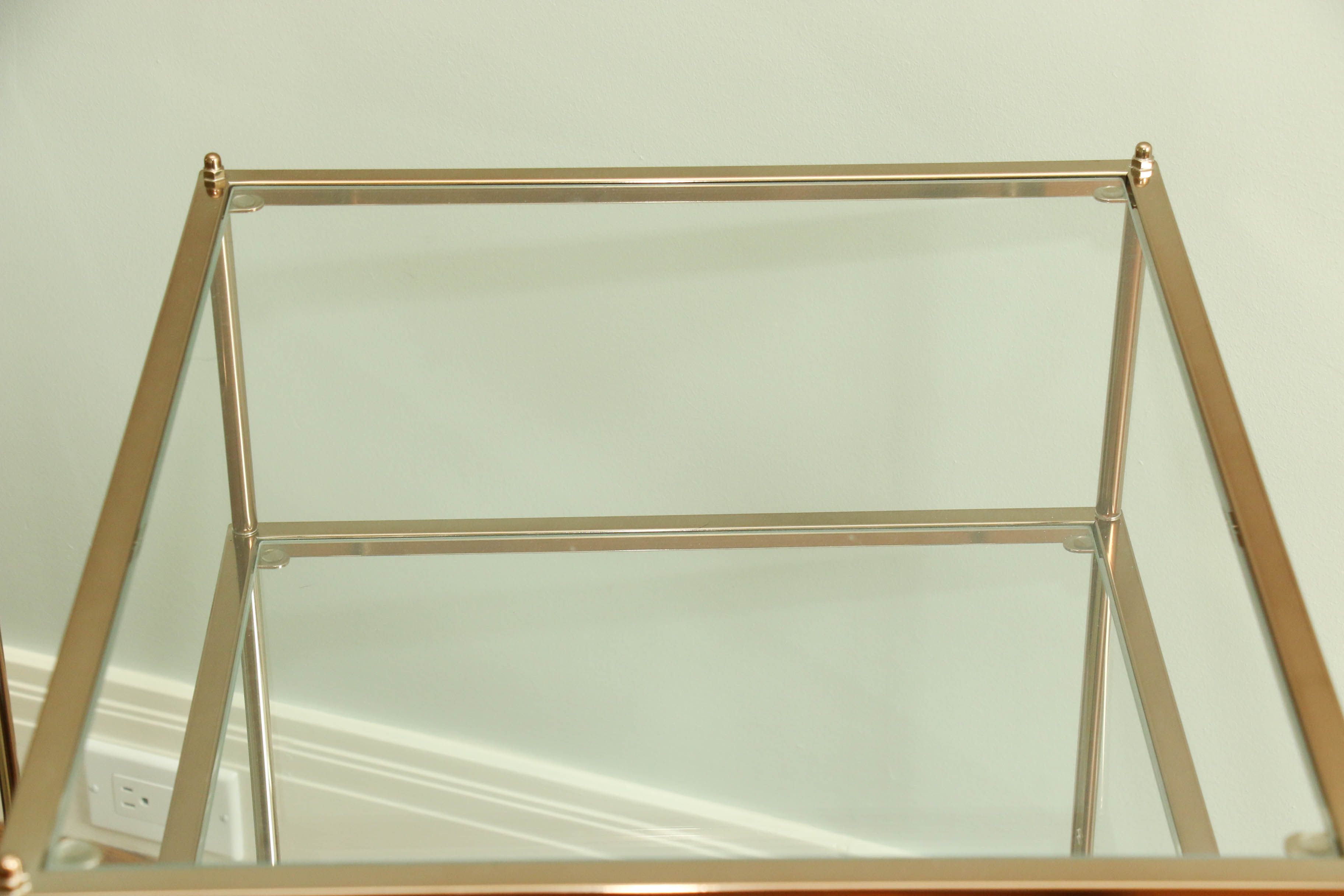 Pair of Gold-Tone Metal Three-Tier Side Tables with Clear and Mirrored Glass