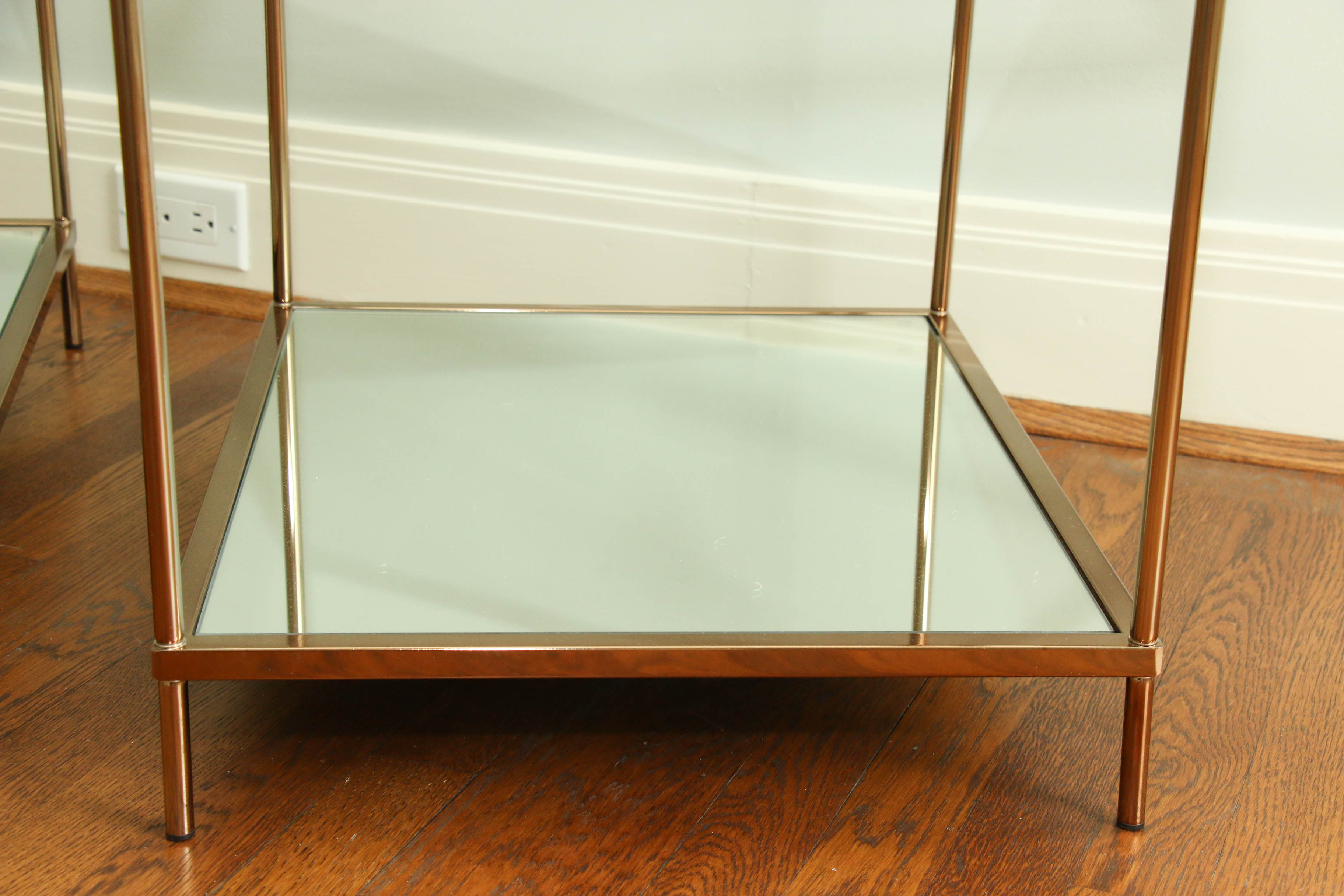 Pair of Gold-Tone Metal Three-Tier Side Tables with Clear and Mirrored Glass