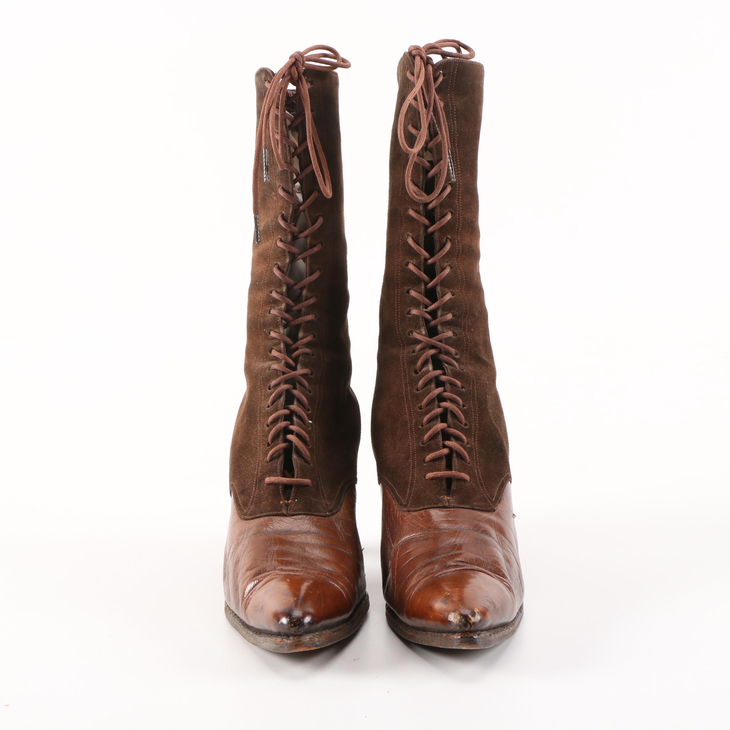 Oppenheim Collins & Company Spool Heel Lace-Up Boots, Early 20th Century