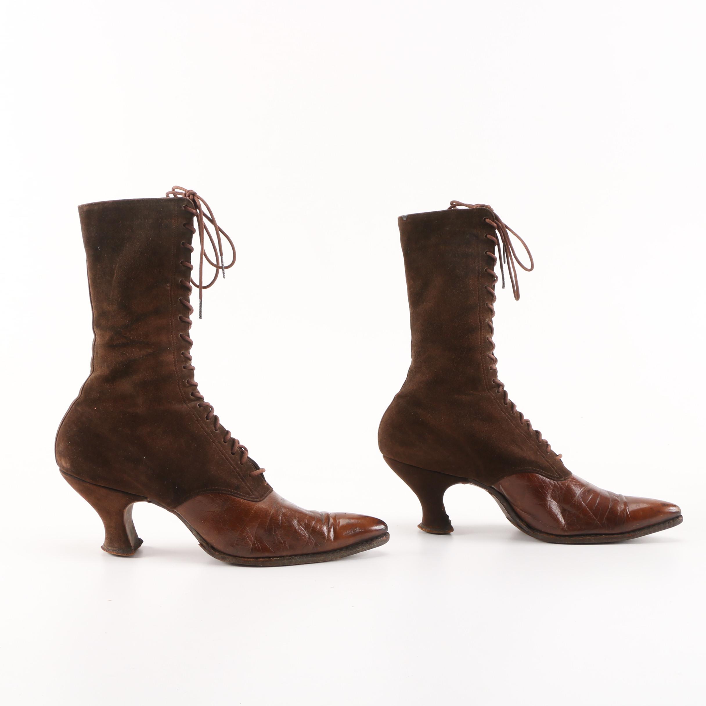 Oppenheim Collins & Company Spool Heel Lace-Up Boots, Early 20th Century
