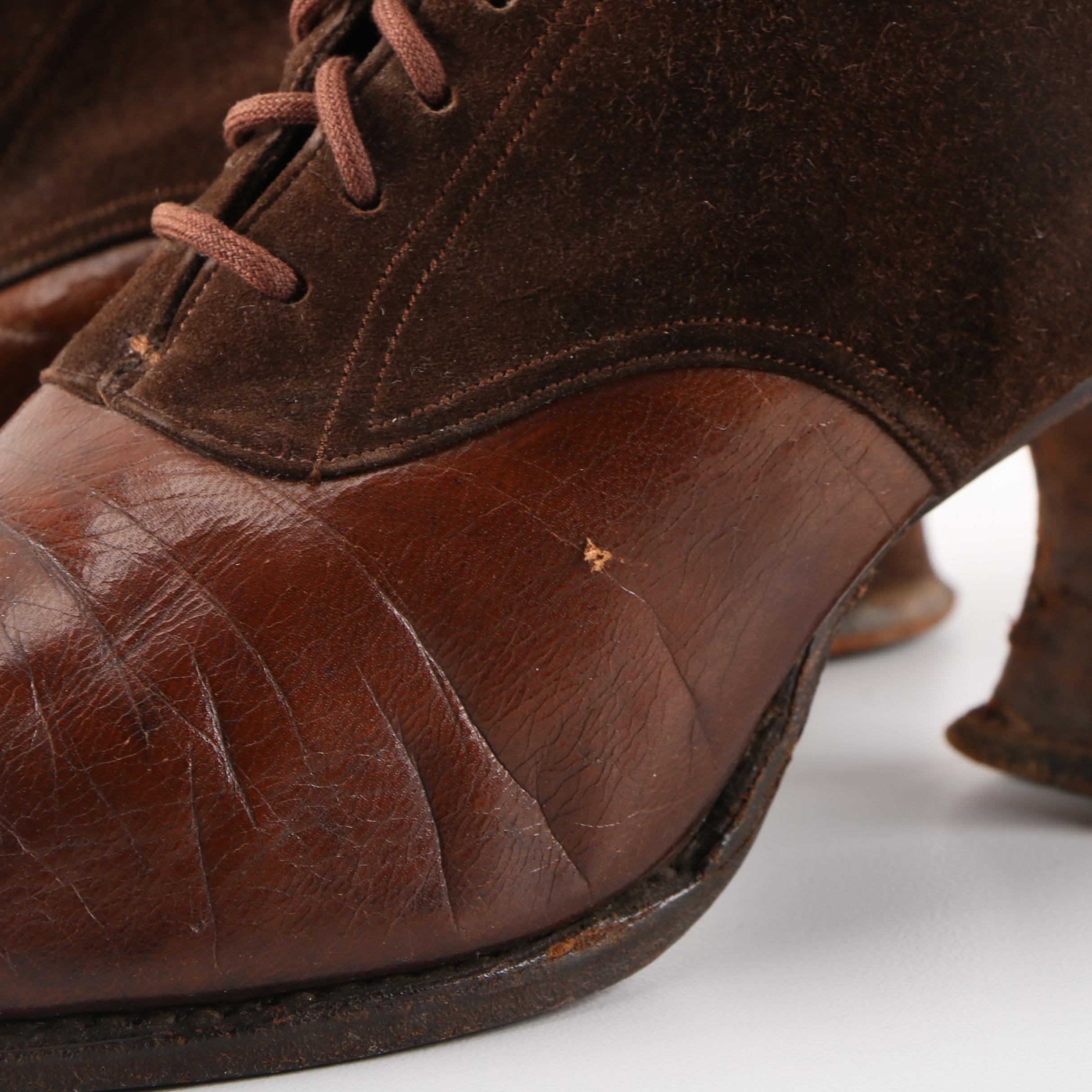 Oppenheim Collins & Company Spool Heel Lace-Up Boots, Early 20th Century