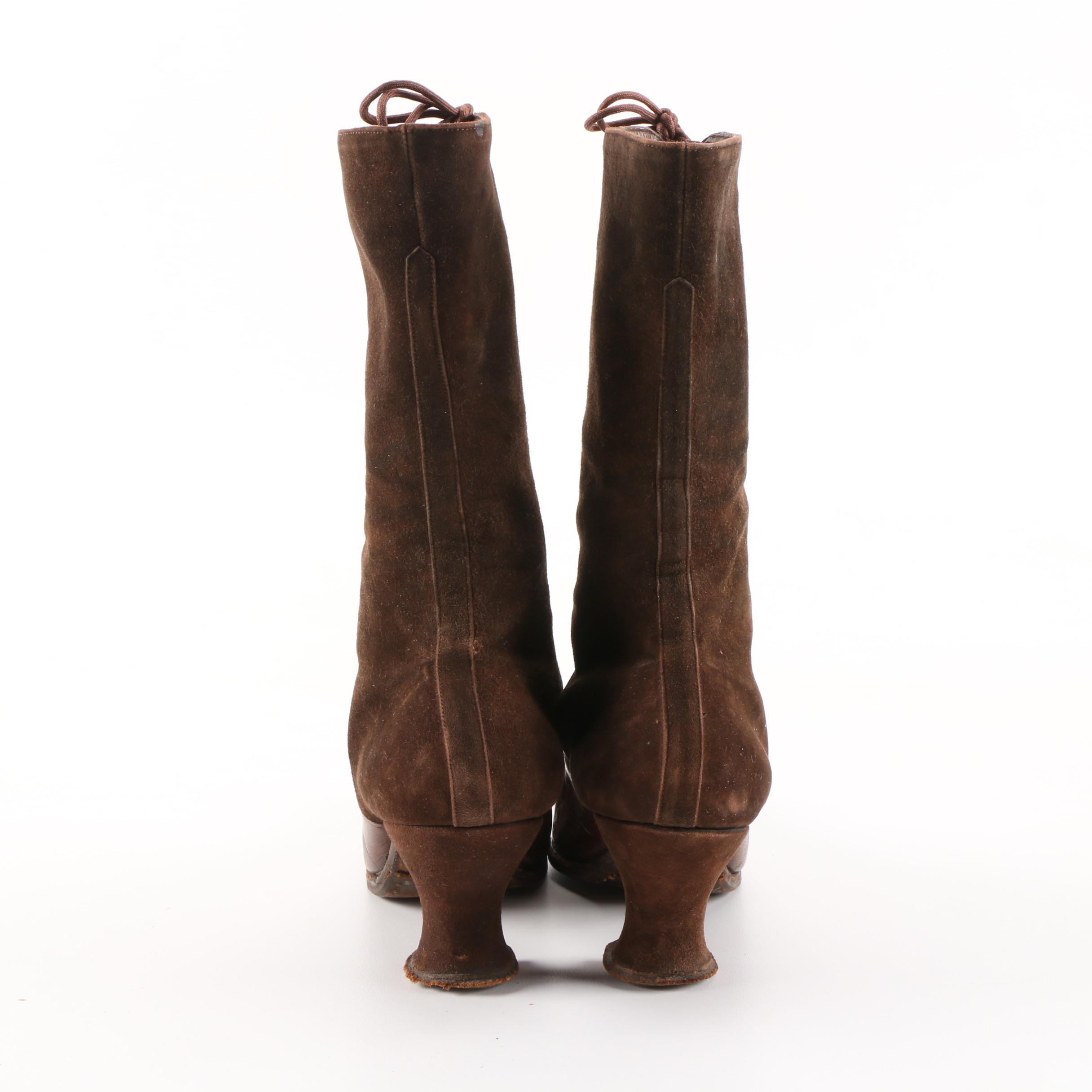 Oppenheim Collins & Company Spool Heel Lace-Up Boots, Early 20th Century