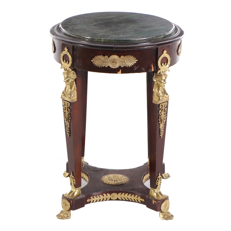 Empire Style Marble Top Guerdion Center Table with Claw Feet, Early 20th Century