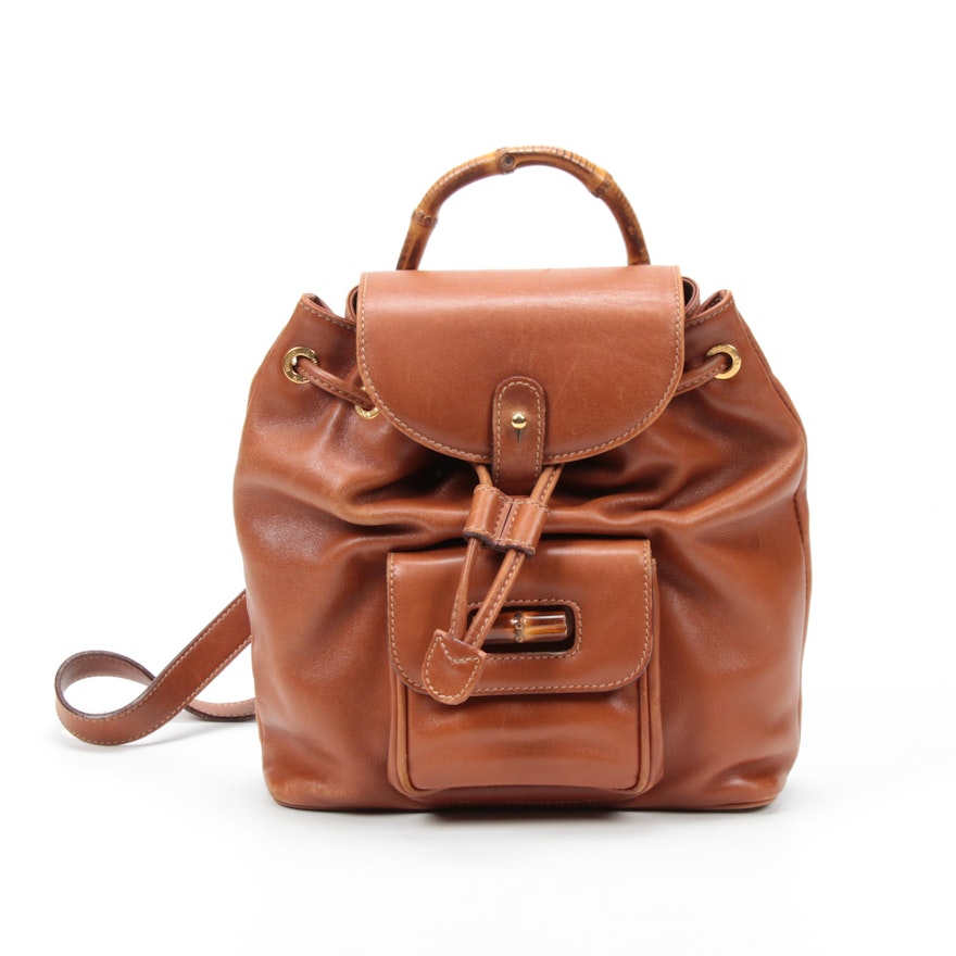 Gucci Bamboo Cognac Leather Mini Backpack
