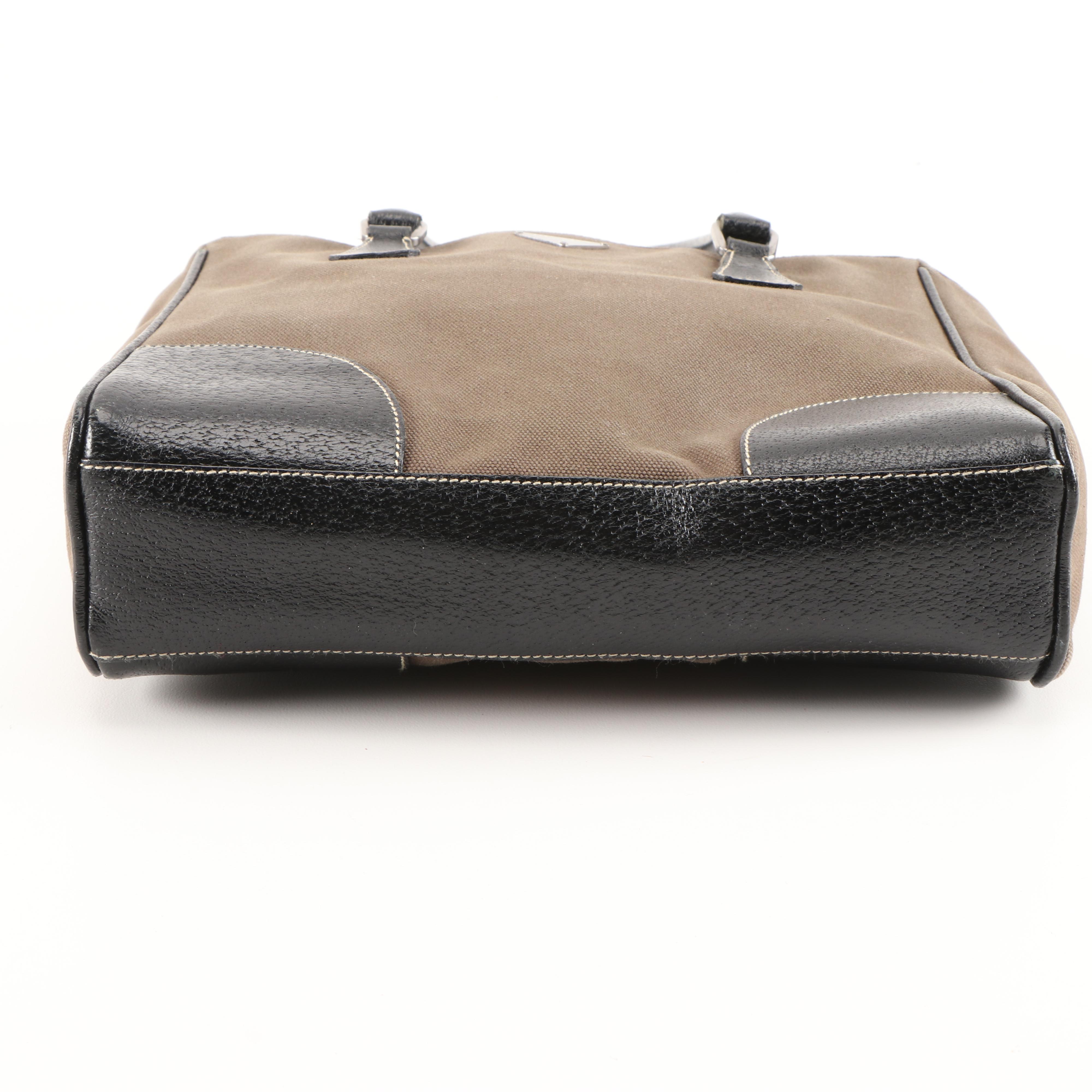 Prada Tote in Fumo Canapa Canvas and Nero Cinghiale Leather Trim