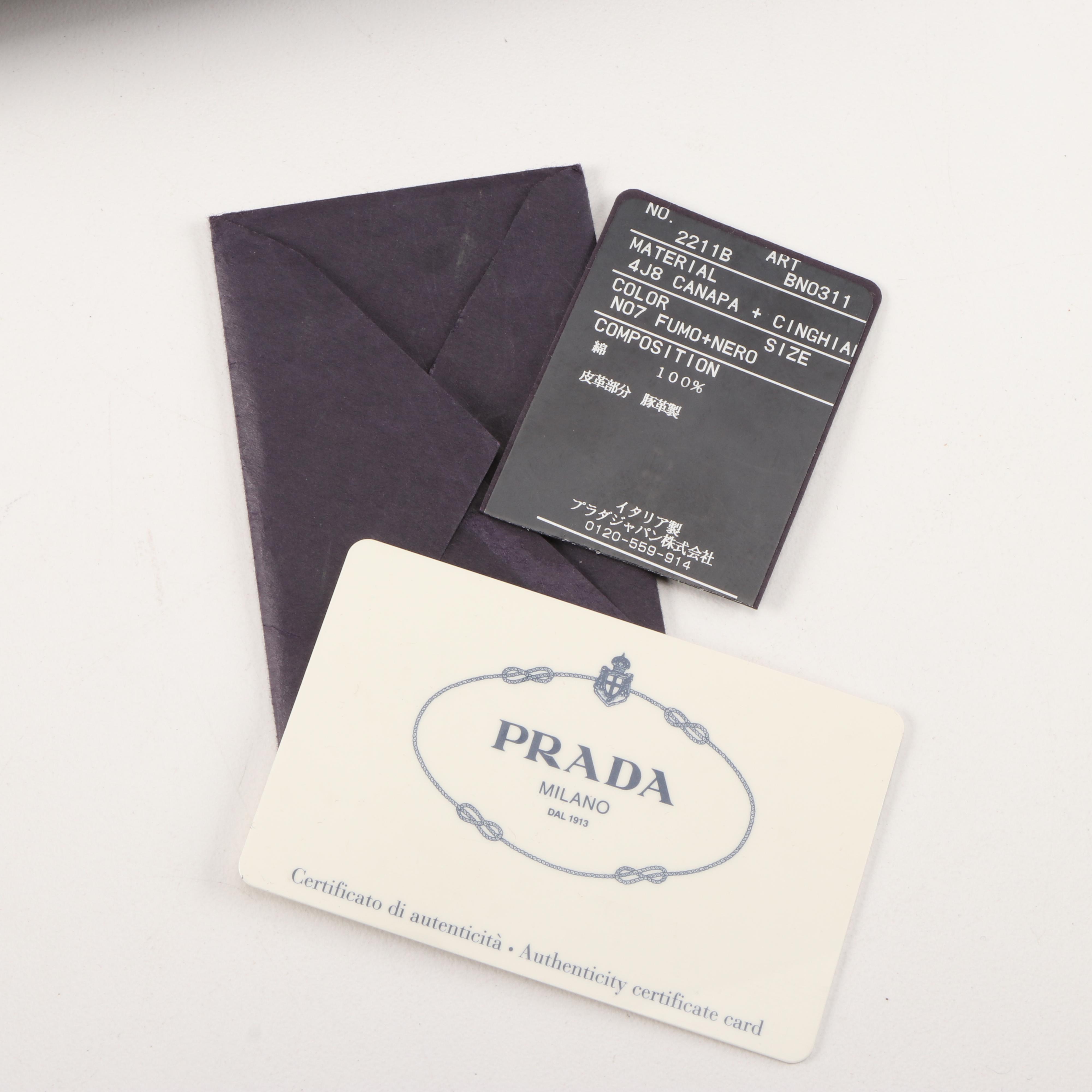 Prada Tote in Fumo Canapa Canvas and Nero Cinghiale Leather Trim