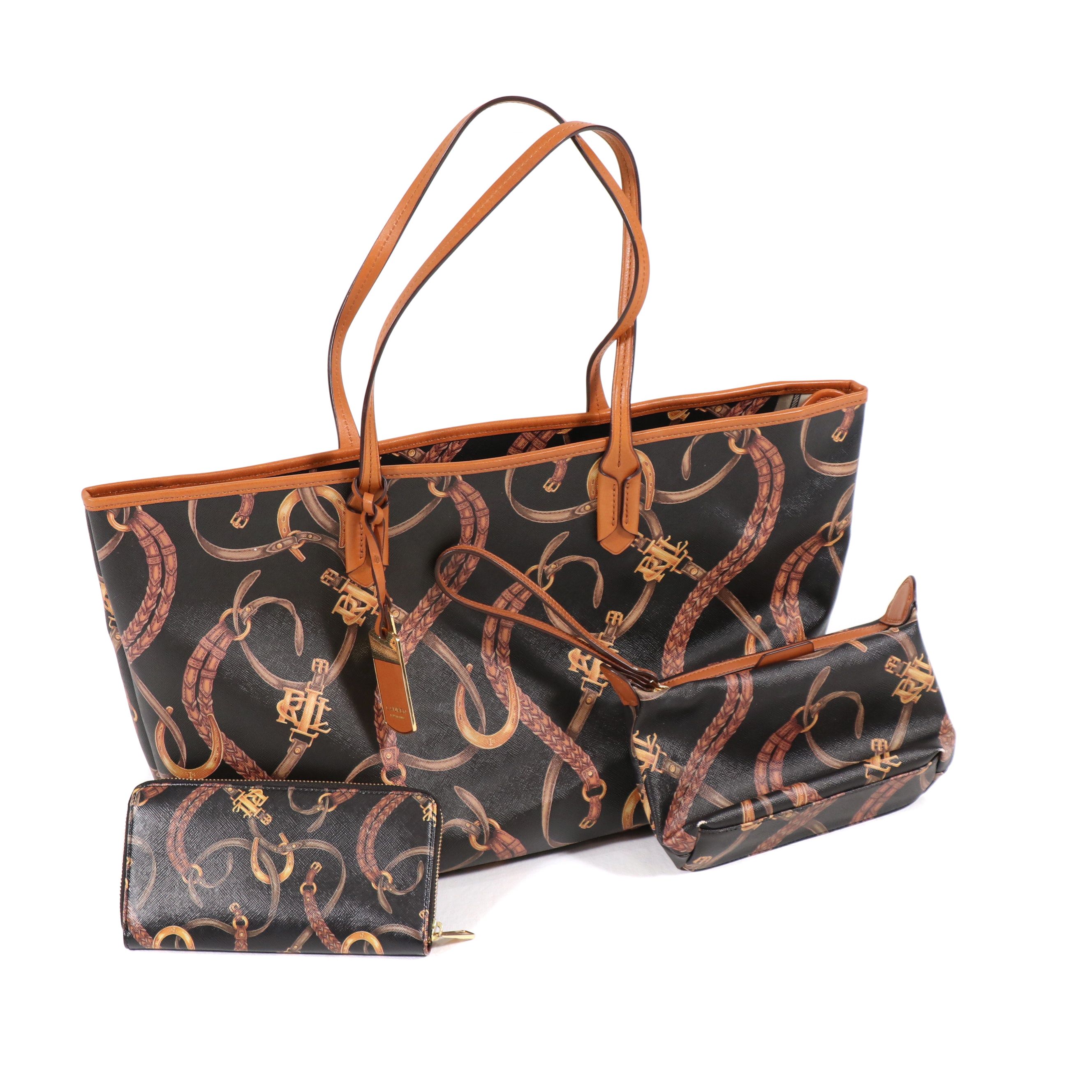 Ralph Lauren Caldwell Belting Classic Tote, Wristlet and Zip Around Wallet
