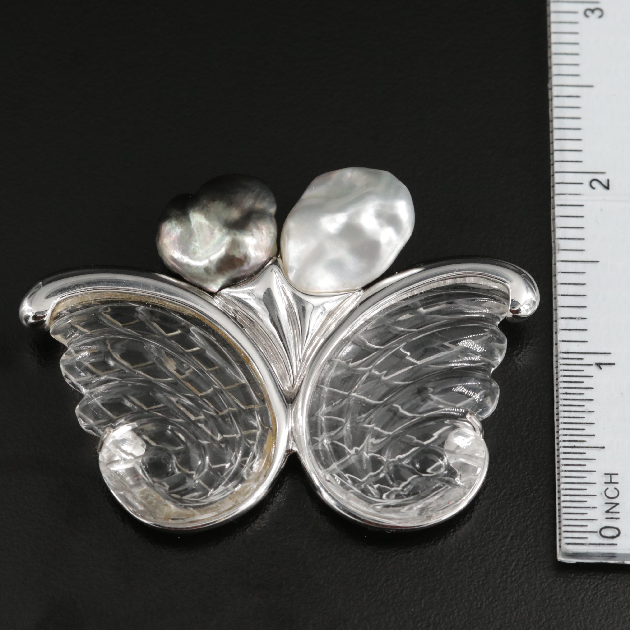 Tony White 18K Gold Rock Quartz Crystal and Pearl Brooch