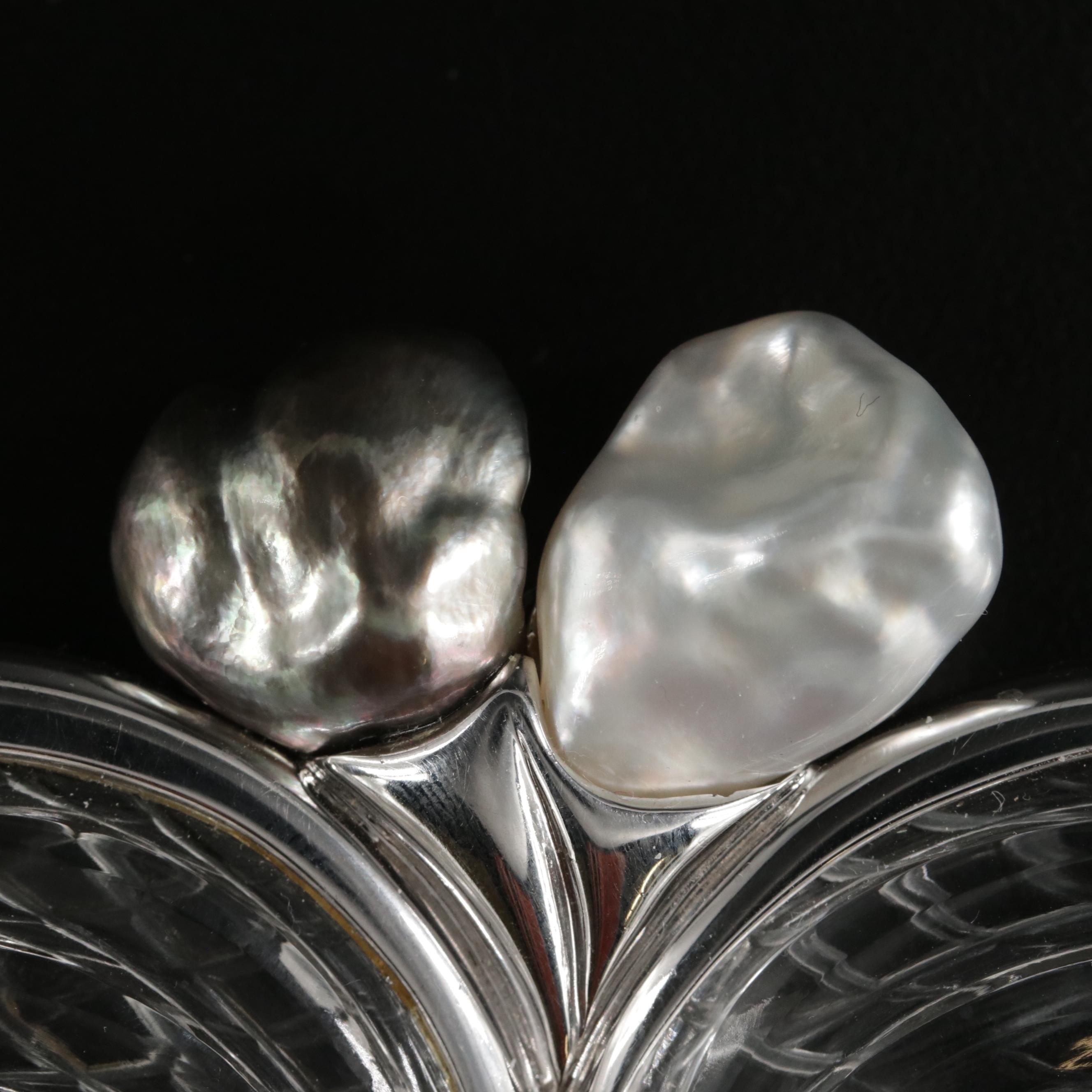 Tony White 18K Gold Rock Quartz Crystal and Pearl Brooch