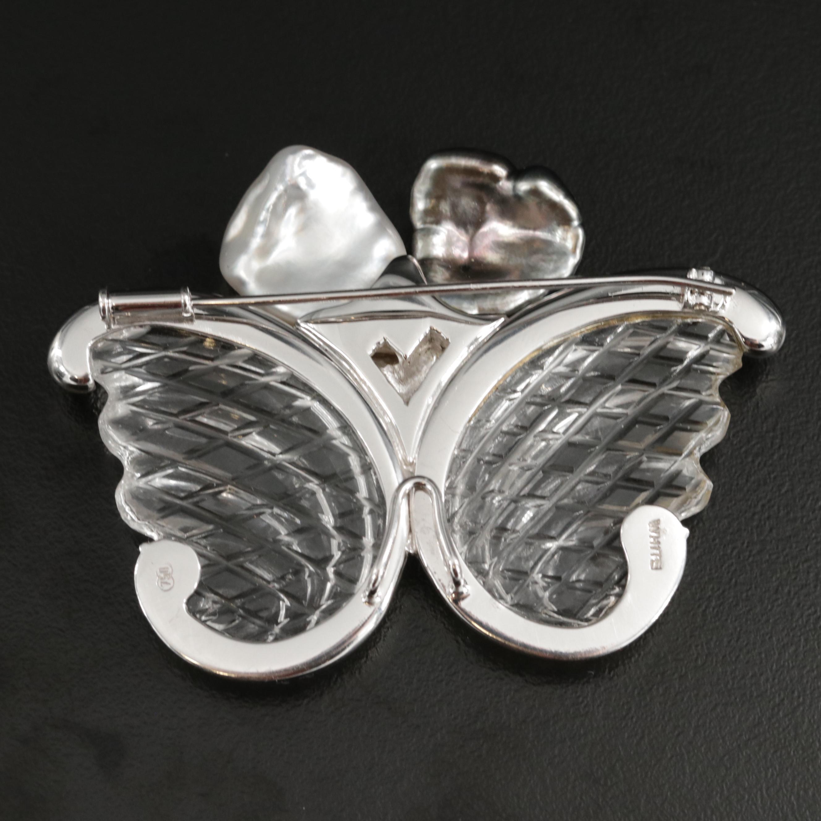 Tony White 18K Gold Rock Quartz Crystal and Pearl Brooch