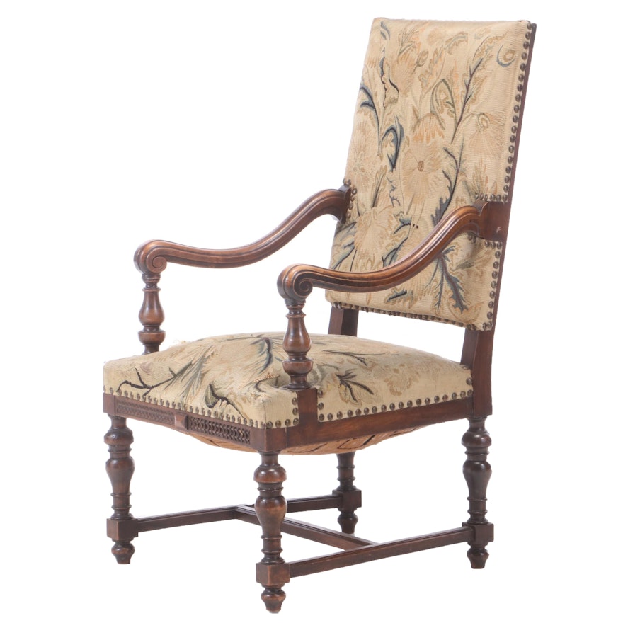 Louis XIV Style Walnut Armchair, Late 19th Century