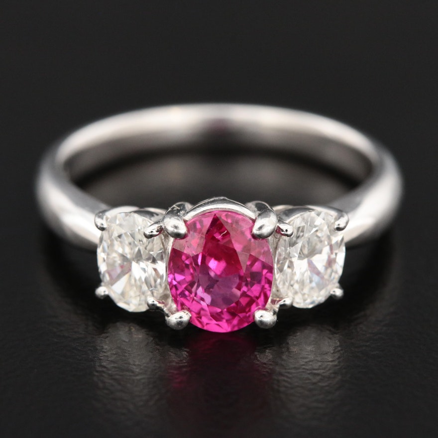 Platinum 1.18 CT Ruby and Diamond Ring with GIA Report