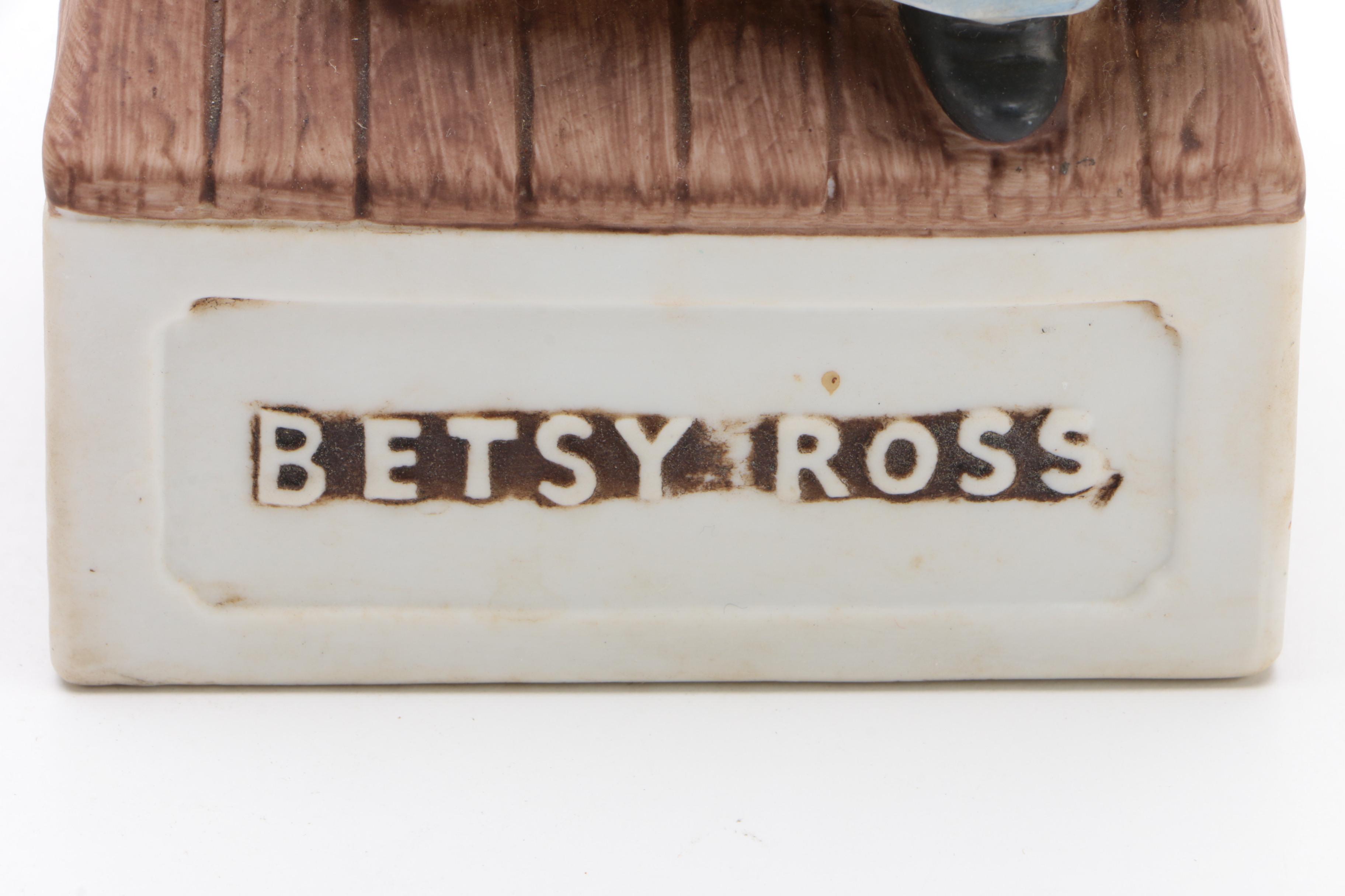 Jim Beam, and McCormick Ceramic Whiskey Decanters with Betsy Ross Sewing Flag