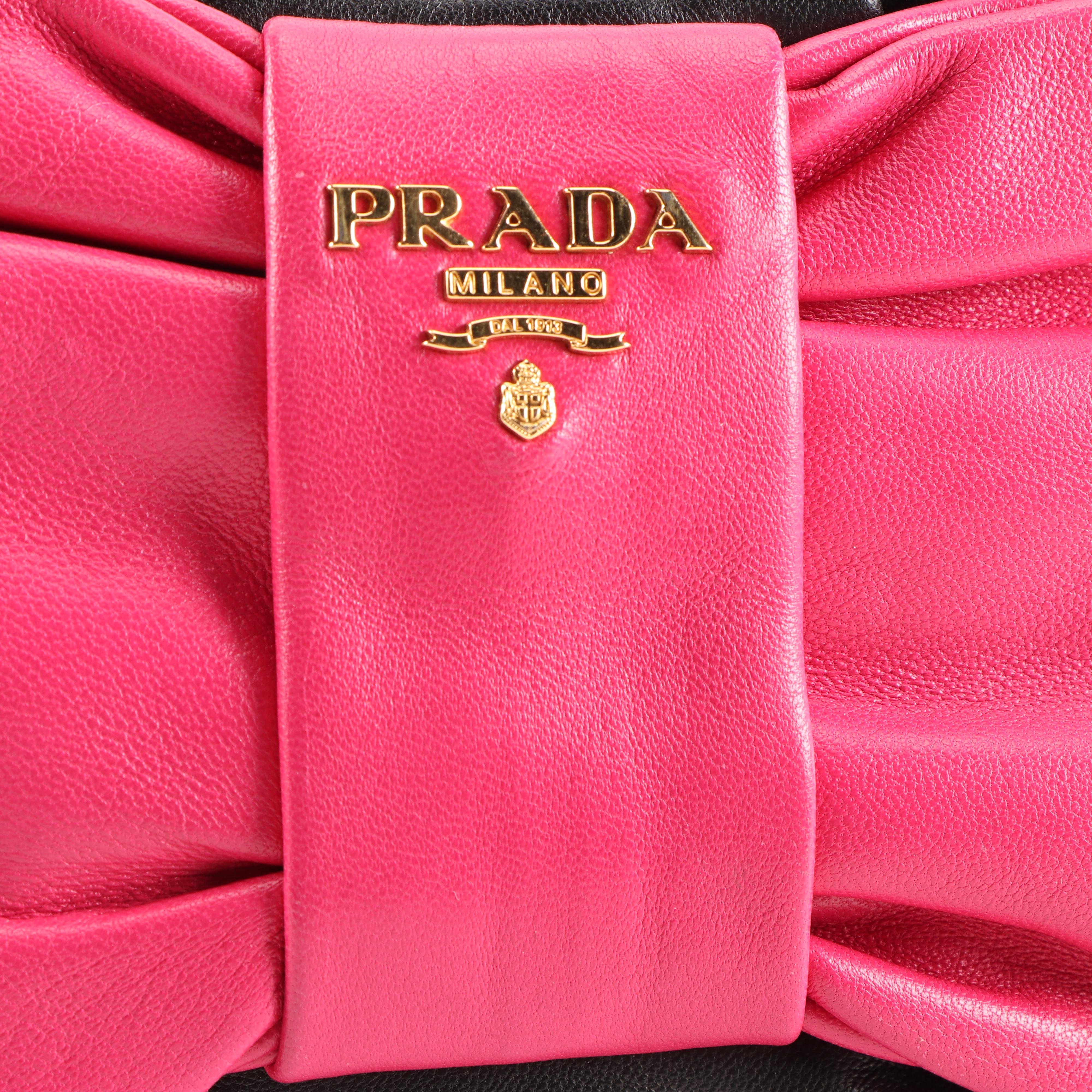 Prada Bow Pochette Handbag in Black and Pink Nappa Leather