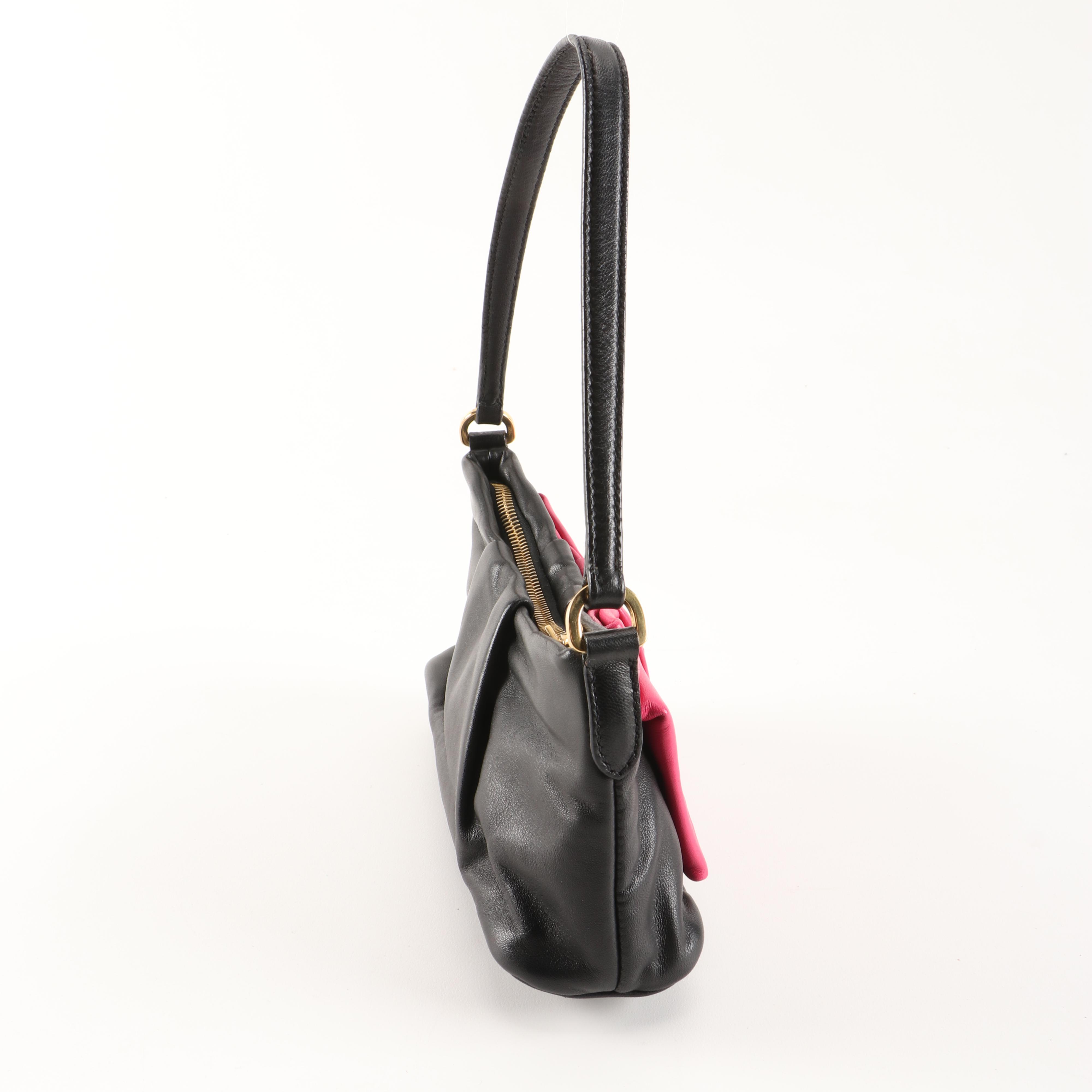 Prada Bow Pochette Handbag in Black and Pink Nappa Leather