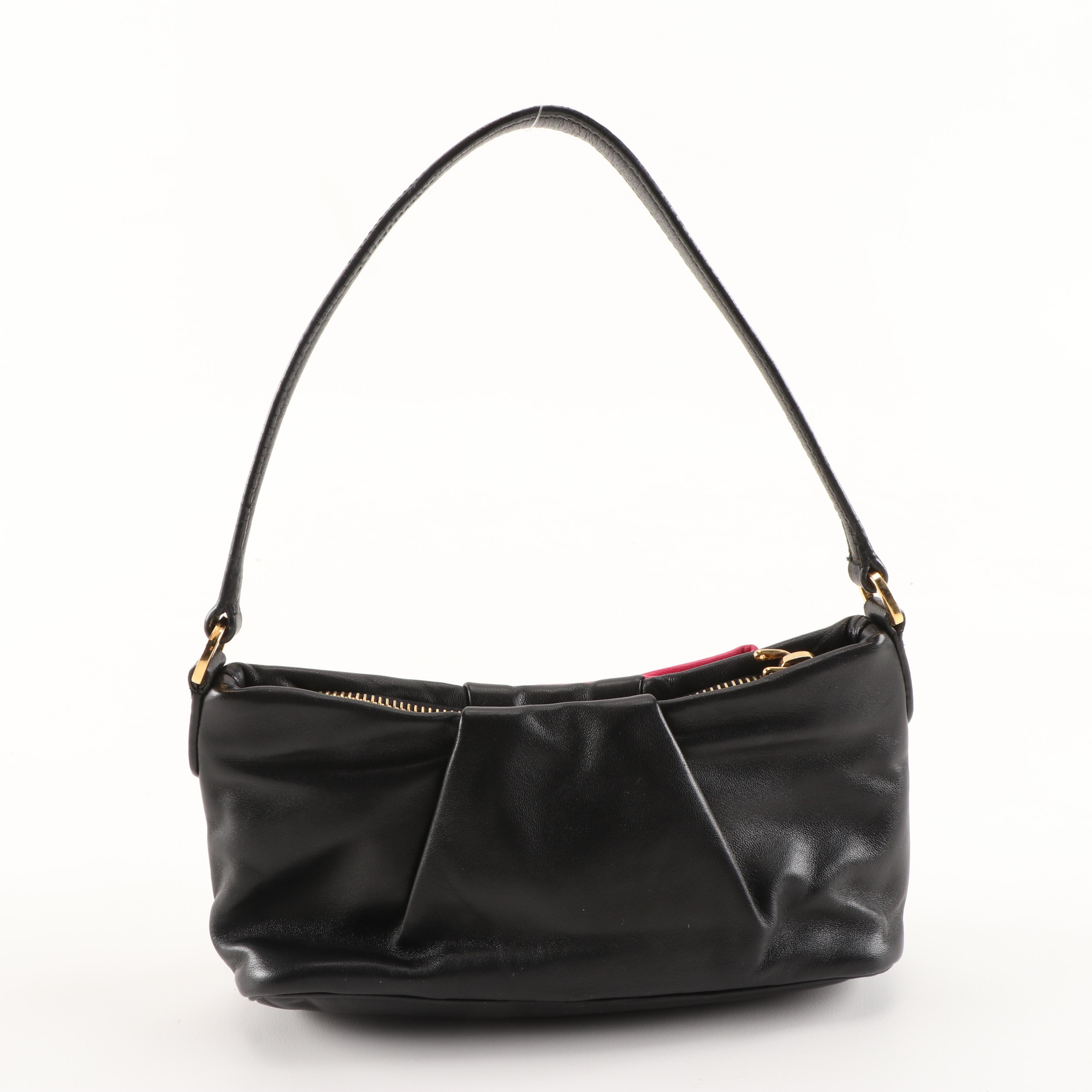 Prada Bow Pochette Handbag in Black and Pink Nappa Leather