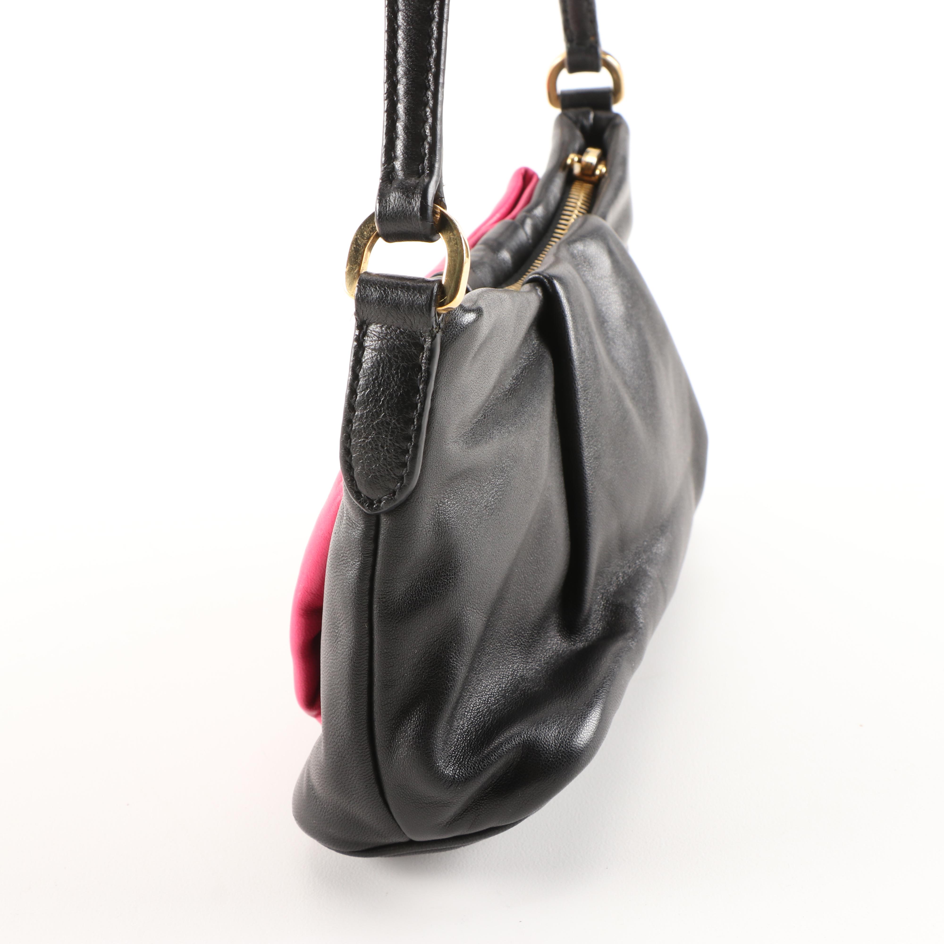 Prada Bow Pochette Handbag in Black and Pink Nappa Leather