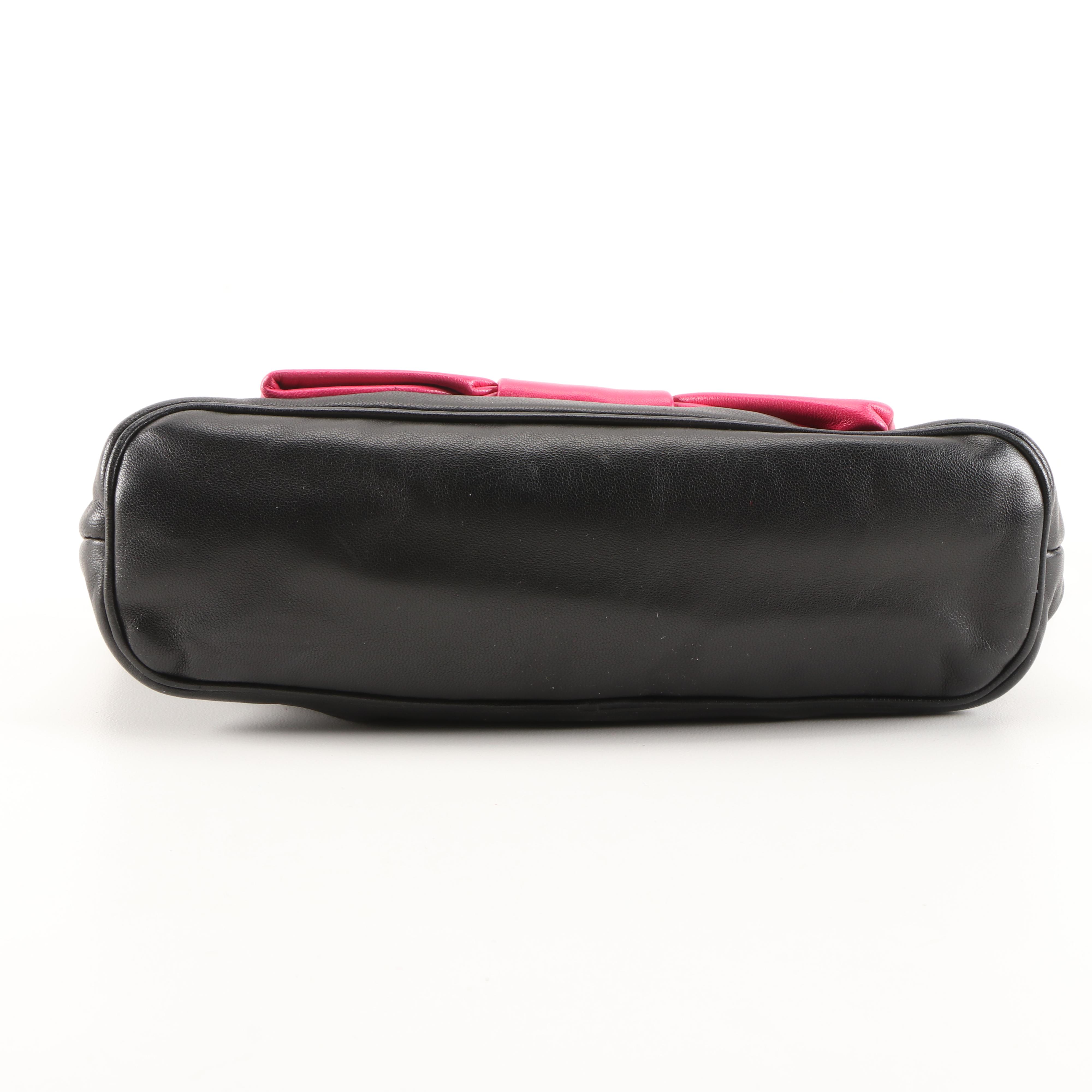 Prada Bow Pochette Handbag in Black and Pink Nappa Leather