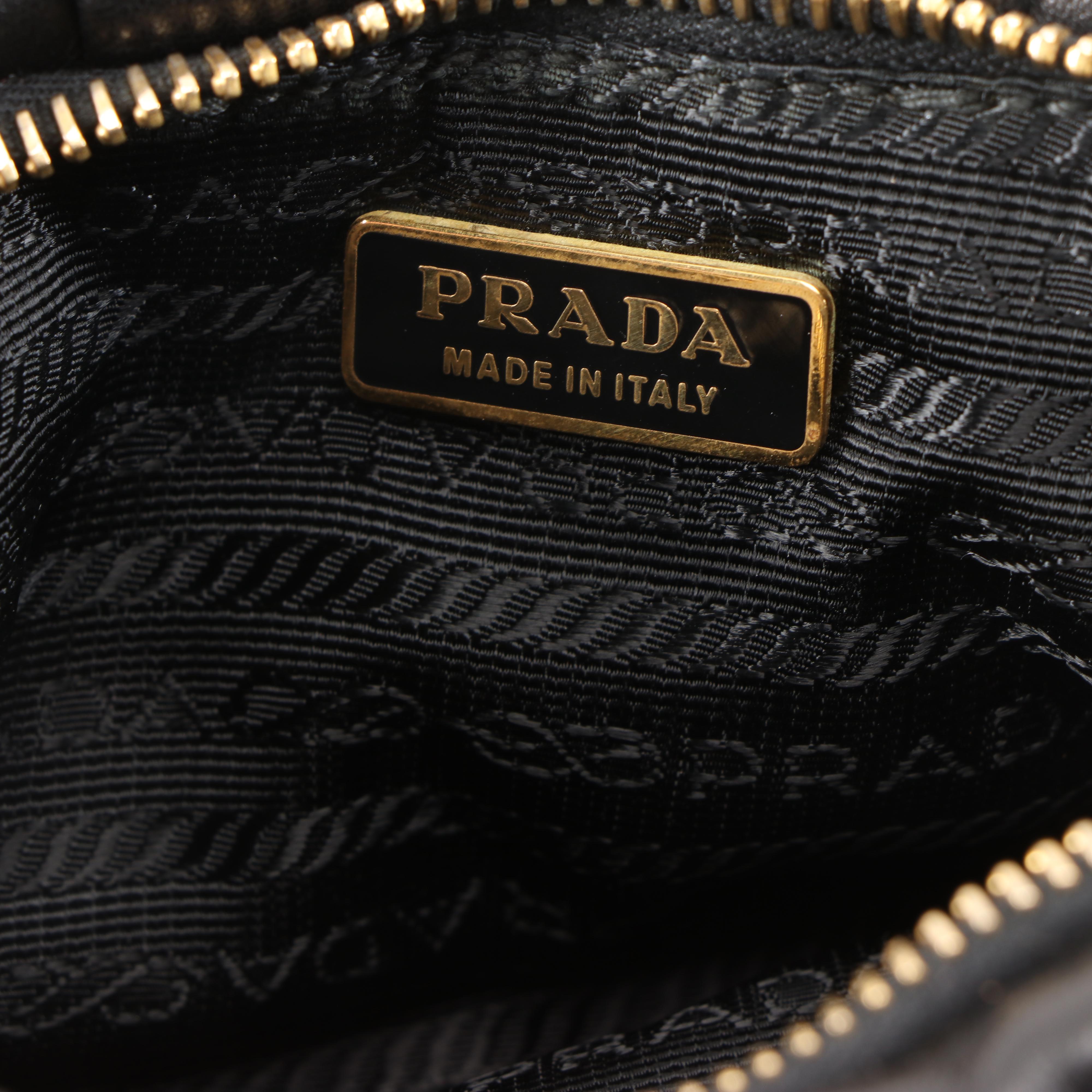 Prada Bow Pochette Handbag in Black and Pink Nappa Leather