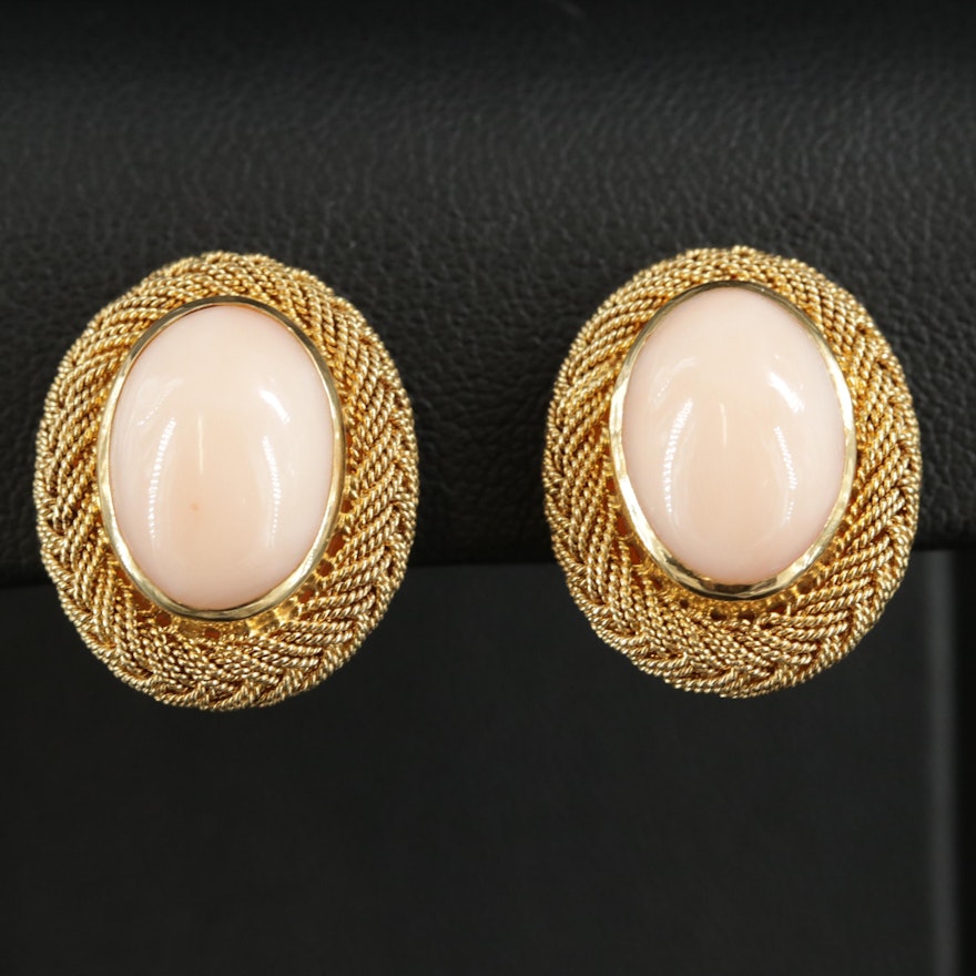 18K Yellow Gold Coral Braided Button Earrings