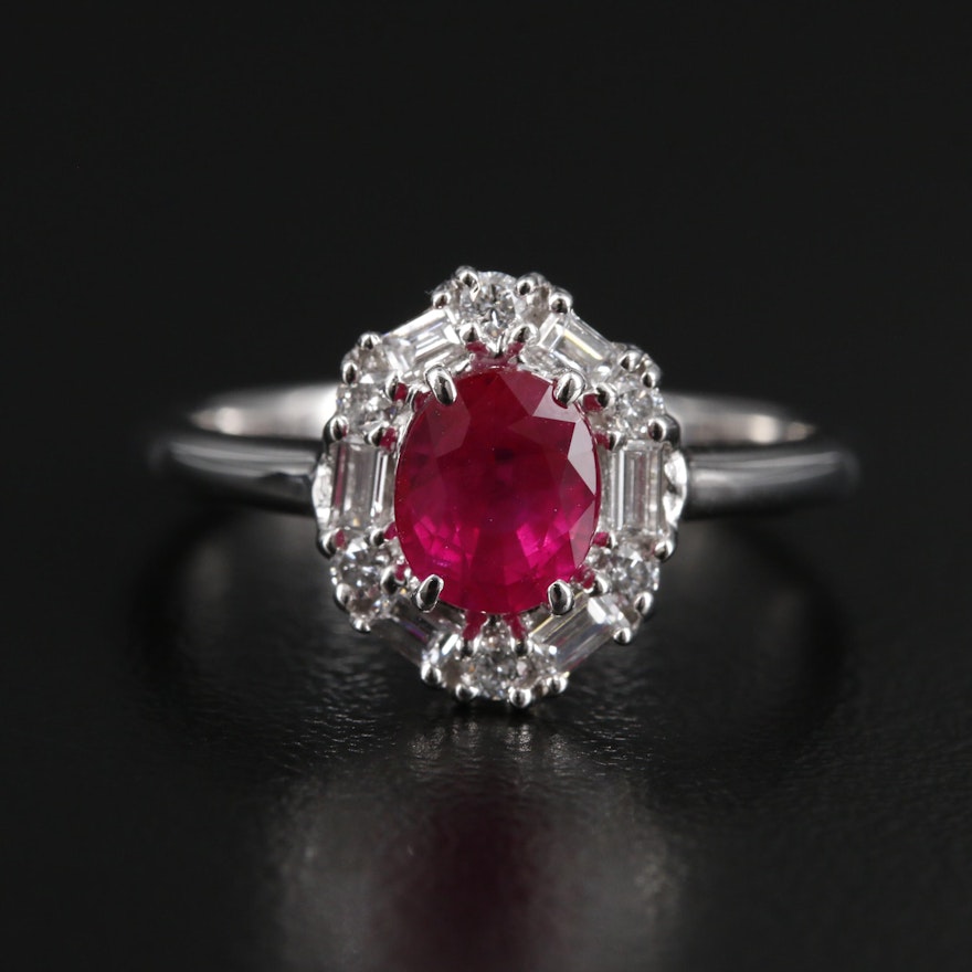 Platinum 1.10 CT Ruby With Diamond Halo Ring