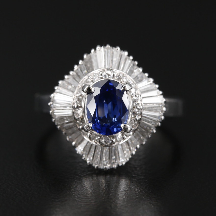 Platinum 0.96 CT Sapphire and 1.02 CTW Diamond Ballerina Ring