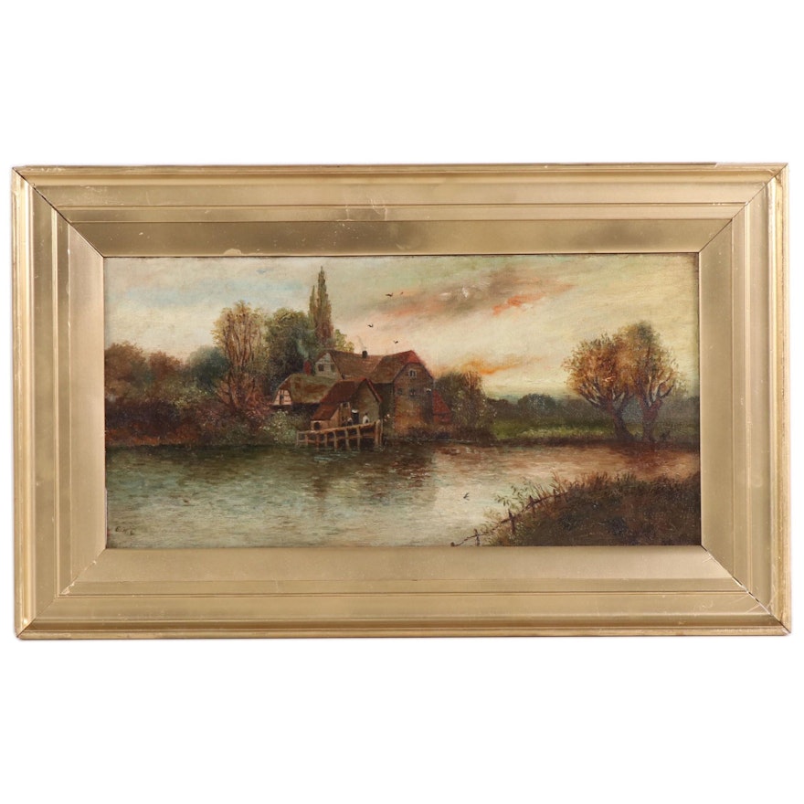 Continental Style Landscape Oil Painting, 19th Century