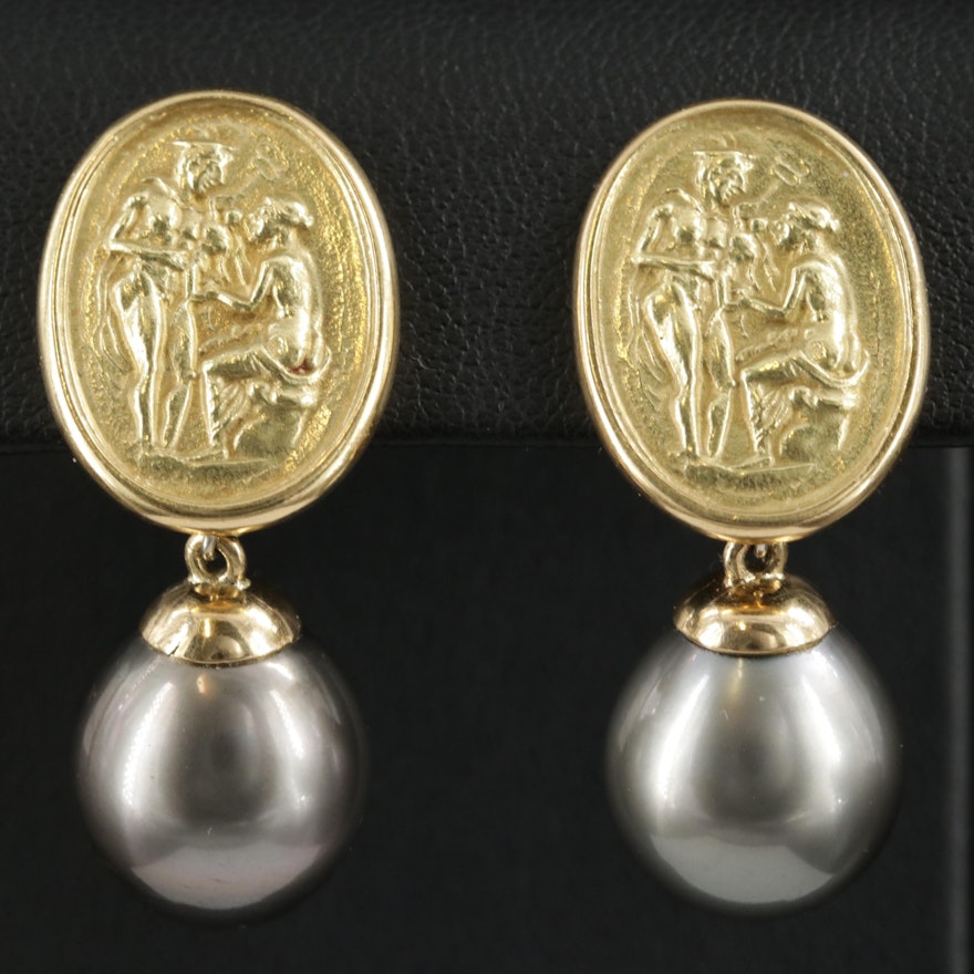 Tony White 18K Gold Pearl Drop Earrings