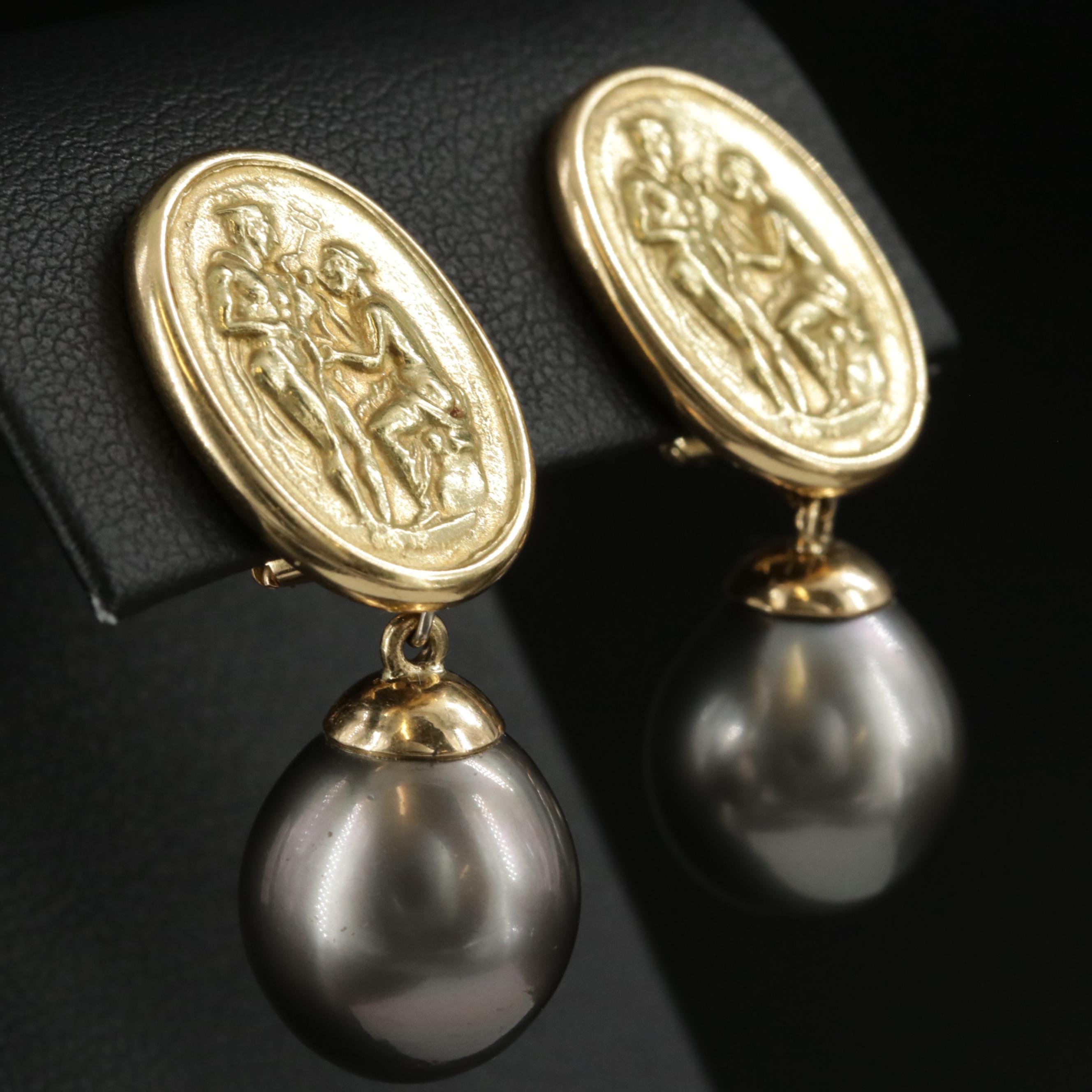 Tony White 18K Gold Pearl Drop Earrings