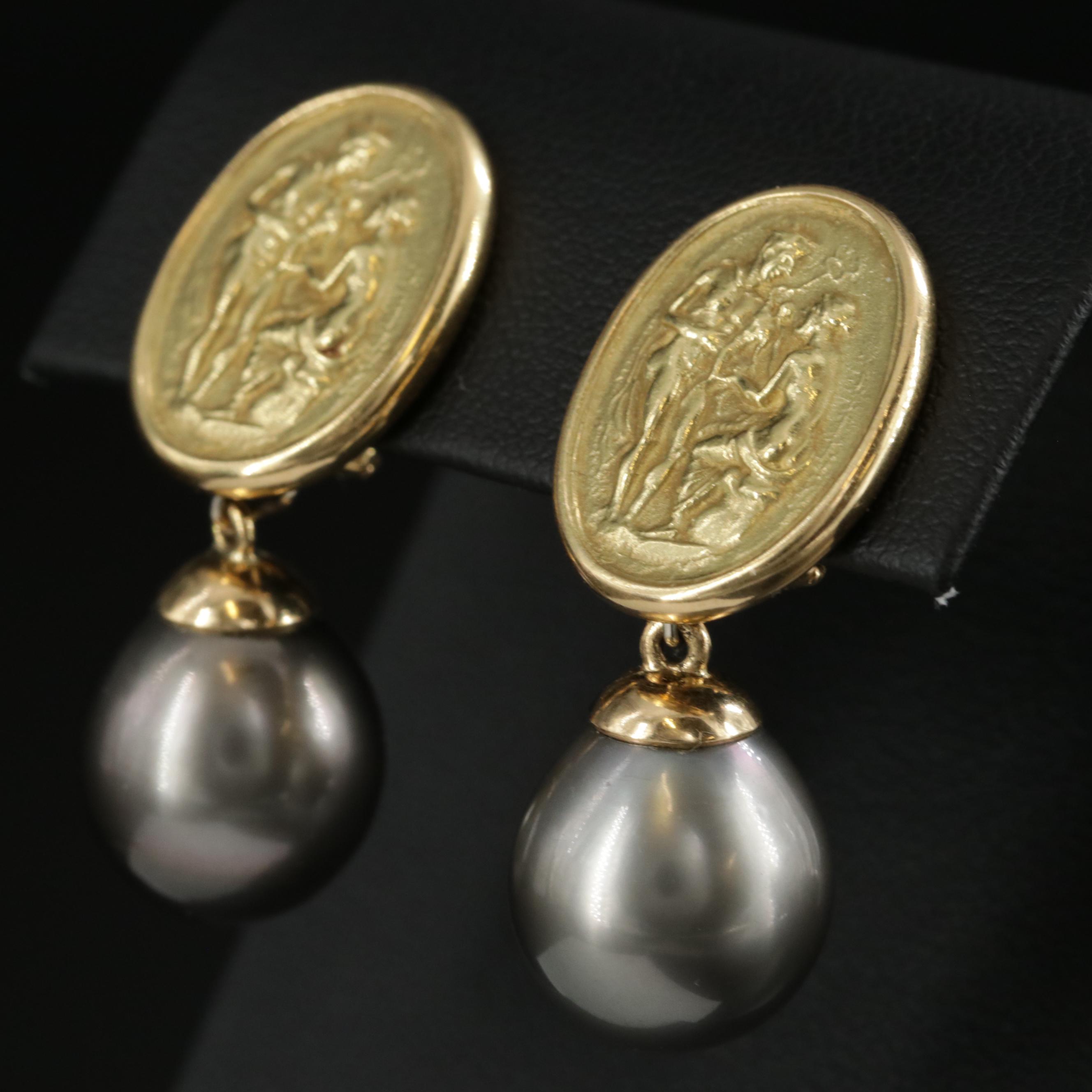 Tony White 18K Gold Pearl Drop Earrings