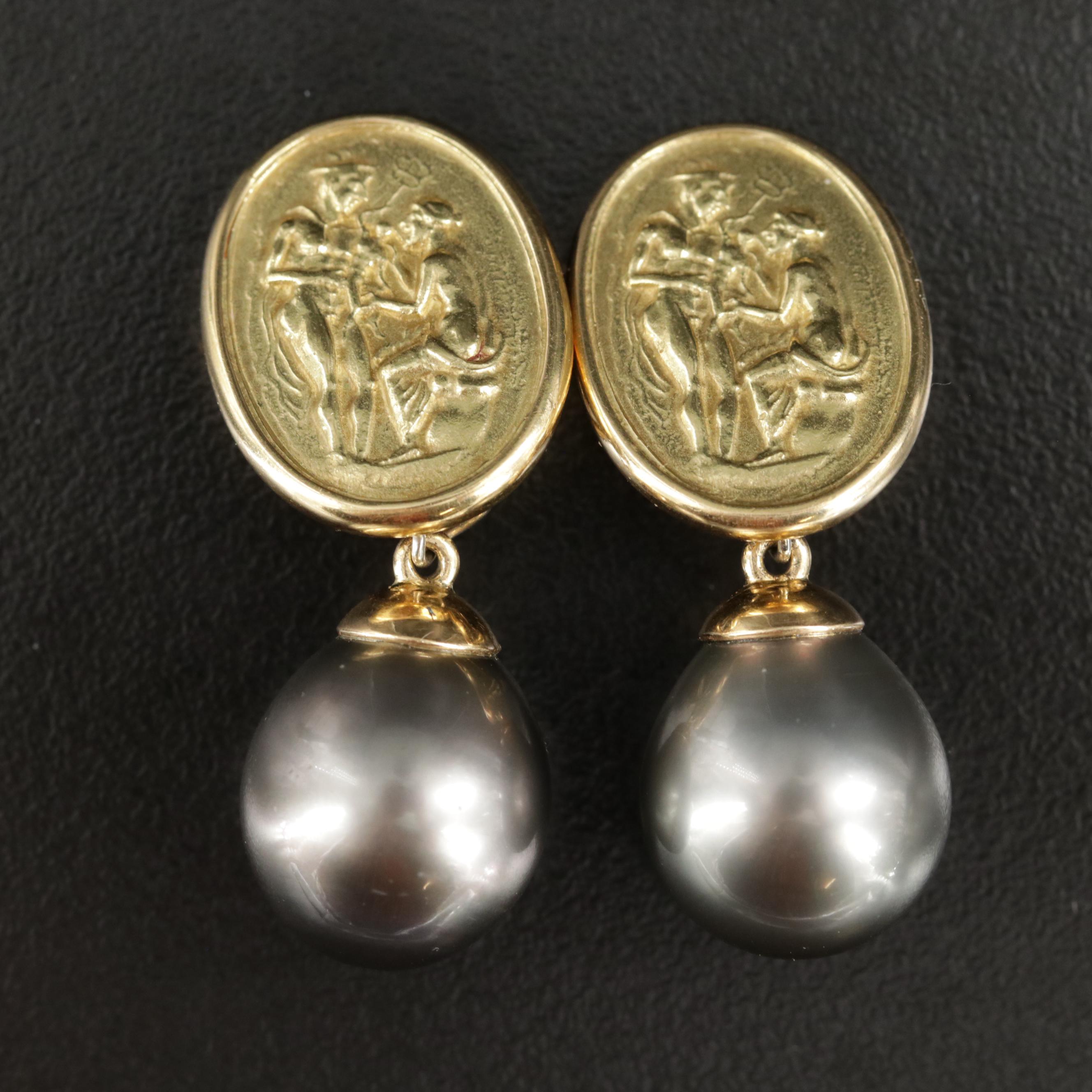 Tony White 18K Gold Pearl Drop Earrings