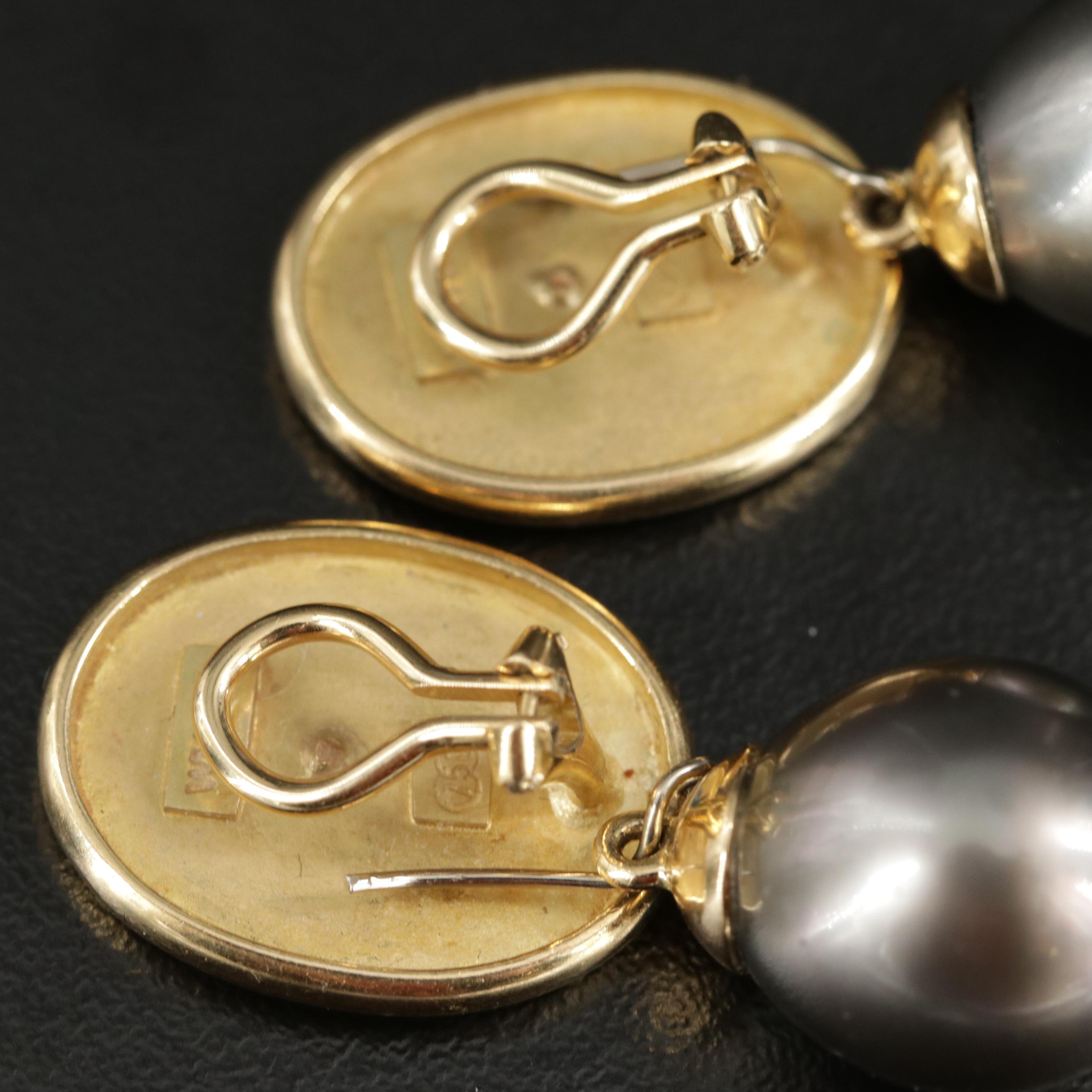 Tony White 18K Gold Pearl Drop Earrings