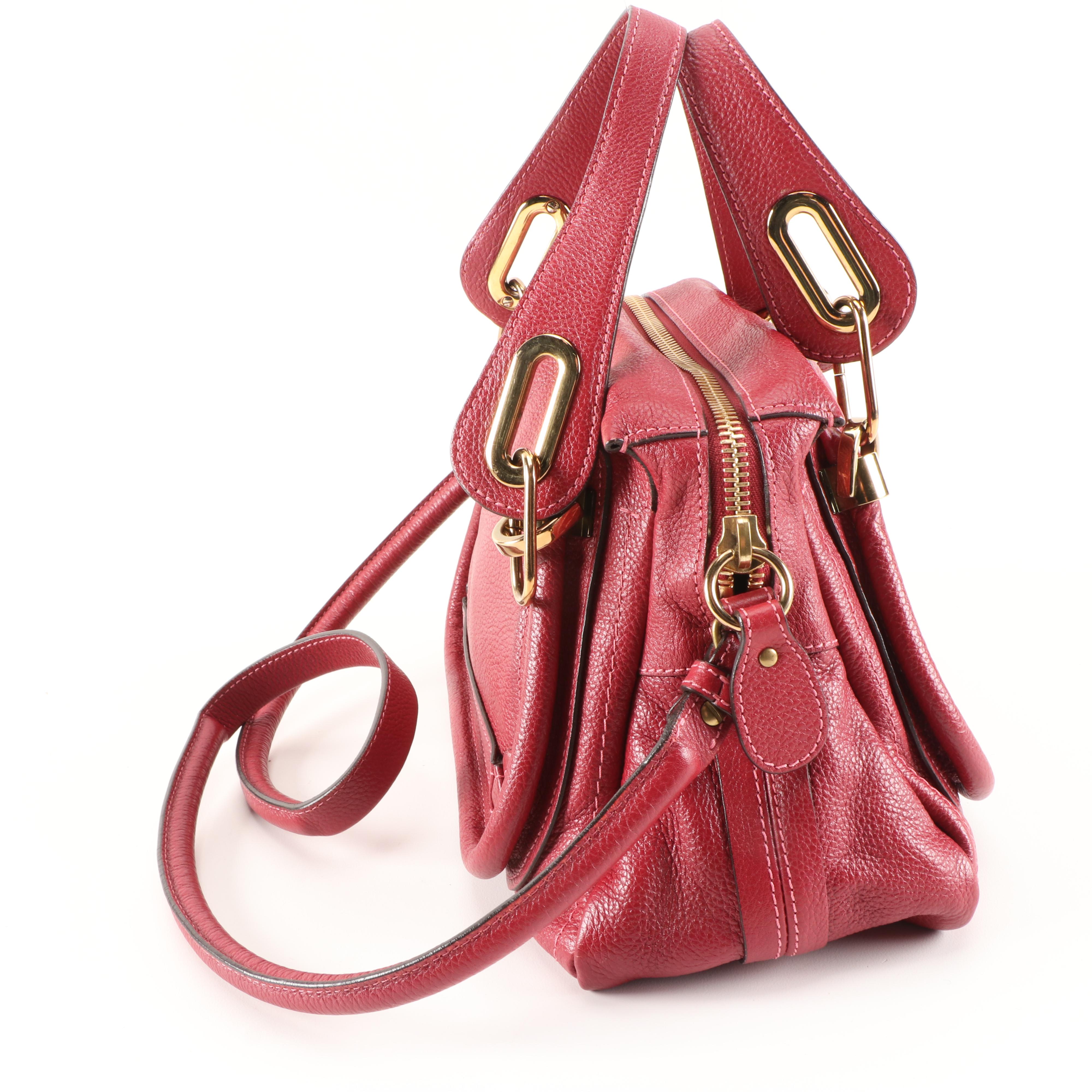 Chloé Small Paraty Bag in Red Pebbled Leather
