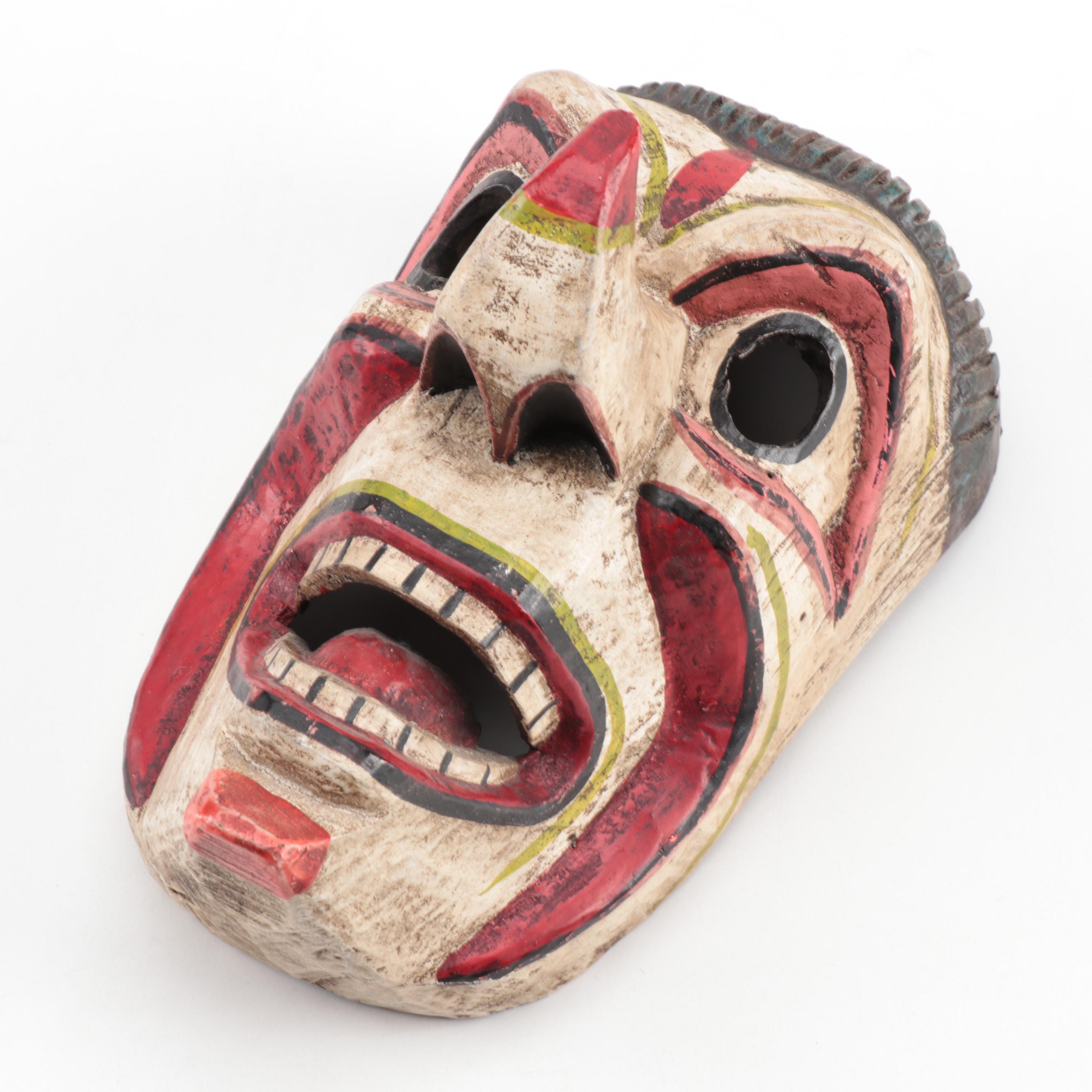 Ecuadorian Folk Art Carved and Polychromed Wood Spirit Mask
