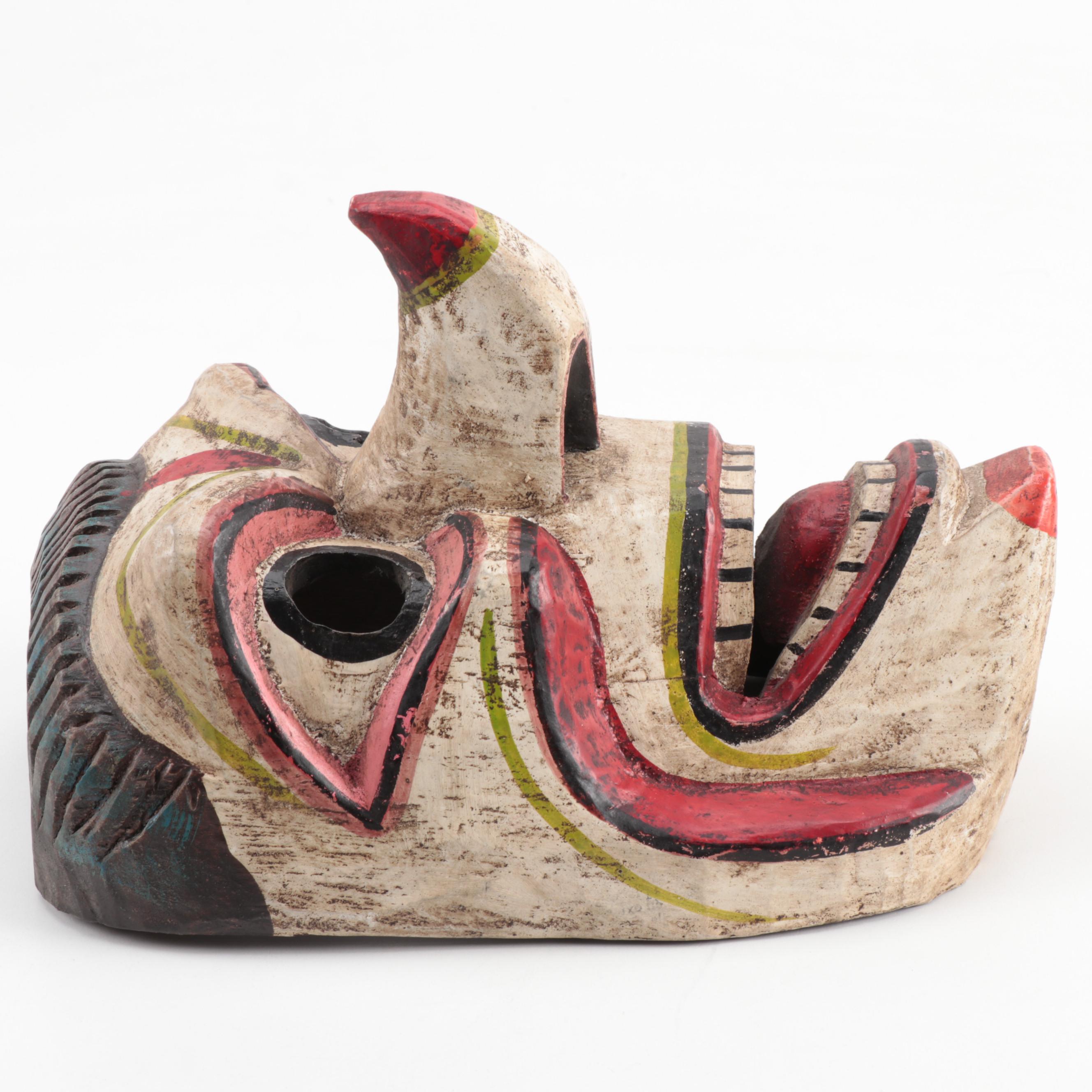 Ecuadorian Folk Art Carved and Polychromed Wood Spirit Mask