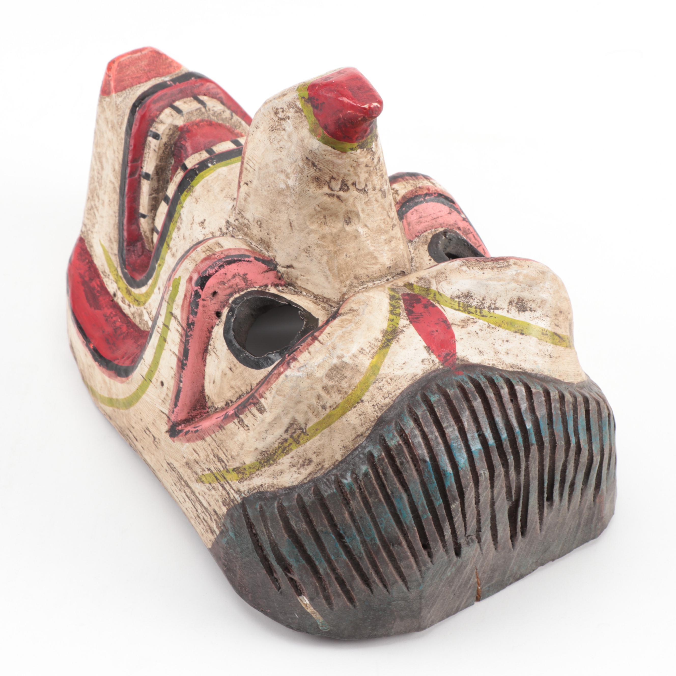 Ecuadorian Folk Art Carved and Polychromed Wood Spirit Mask