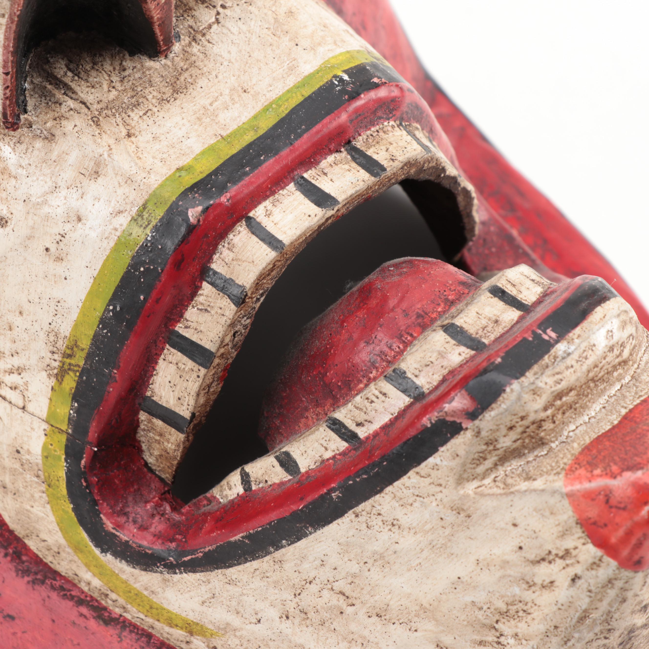 Ecuadorian Folk Art Carved and Polychromed Wood Spirit Mask