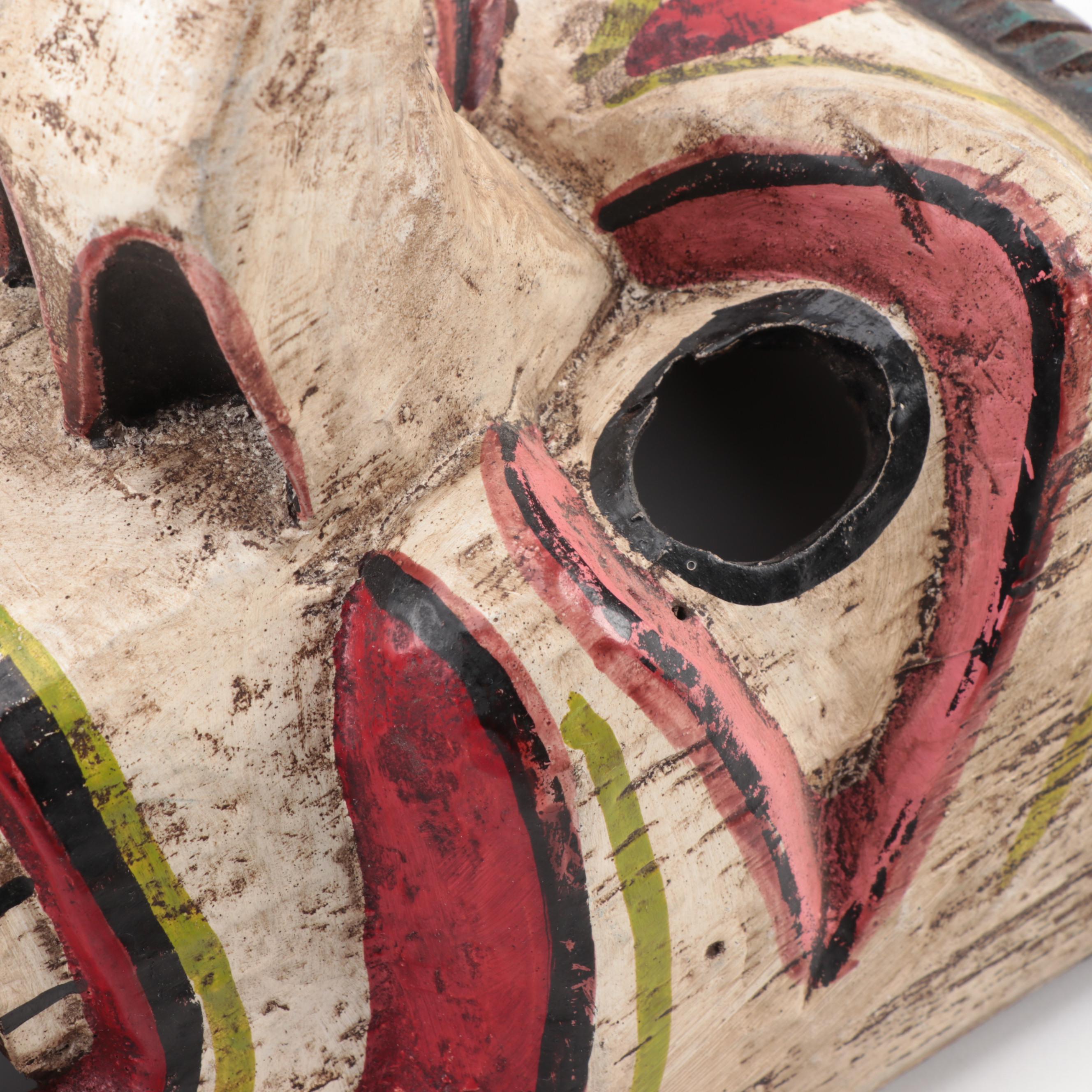 Ecuadorian Folk Art Carved and Polychromed Wood Spirit Mask